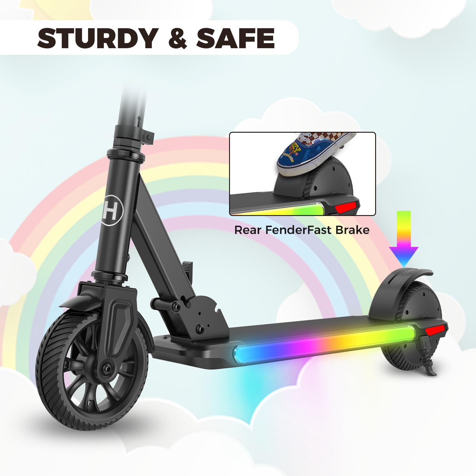 Best Electric Scooter for Kids Ages 8-12 with Rainbow LED Lights & Adjustable Speed - Foldable Lightweight Design for Commuting to School & Neighborhood Fun
