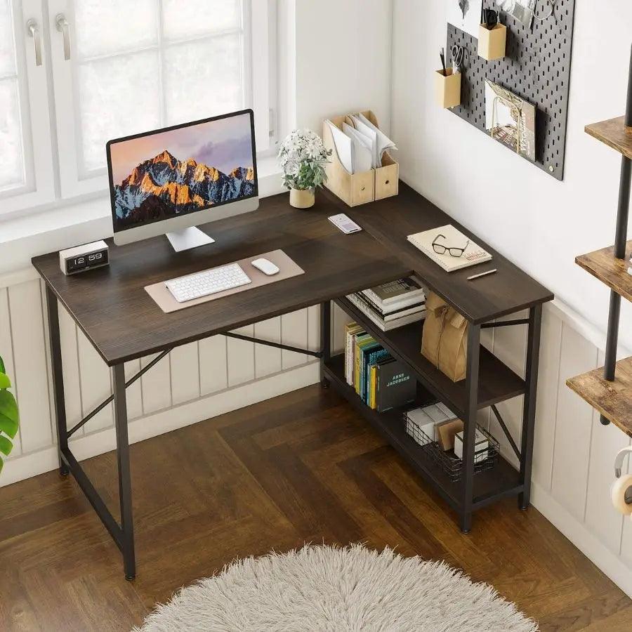 Bestier Small L-Shaped Desk with Reversible Shelves - Compact Home Office Desk for Small Spaces | Perfect for Gaming, Study & Remote Work
