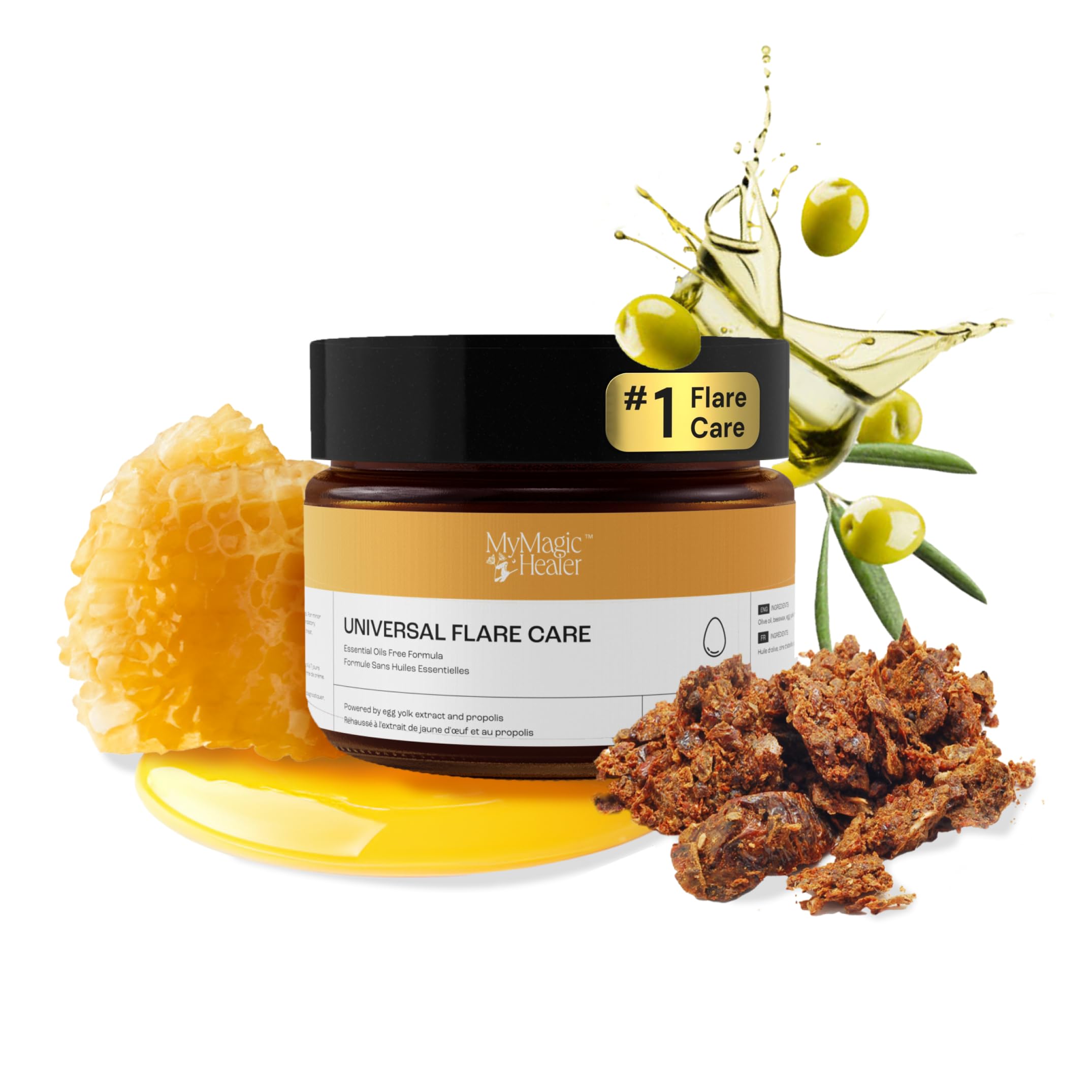 Universal Flare Care - Essential Oil Free Skin Relief for Eczema, Dermatitis, Psoriasis, Rashes & Baby Skin Issues | Propolis & Egg Yolk Formula | Soothes Hidradenitis, Chafing, Sores & Wounds | 1oz | Perfect for Daily Skincare & Sensitive Skin Care Routine