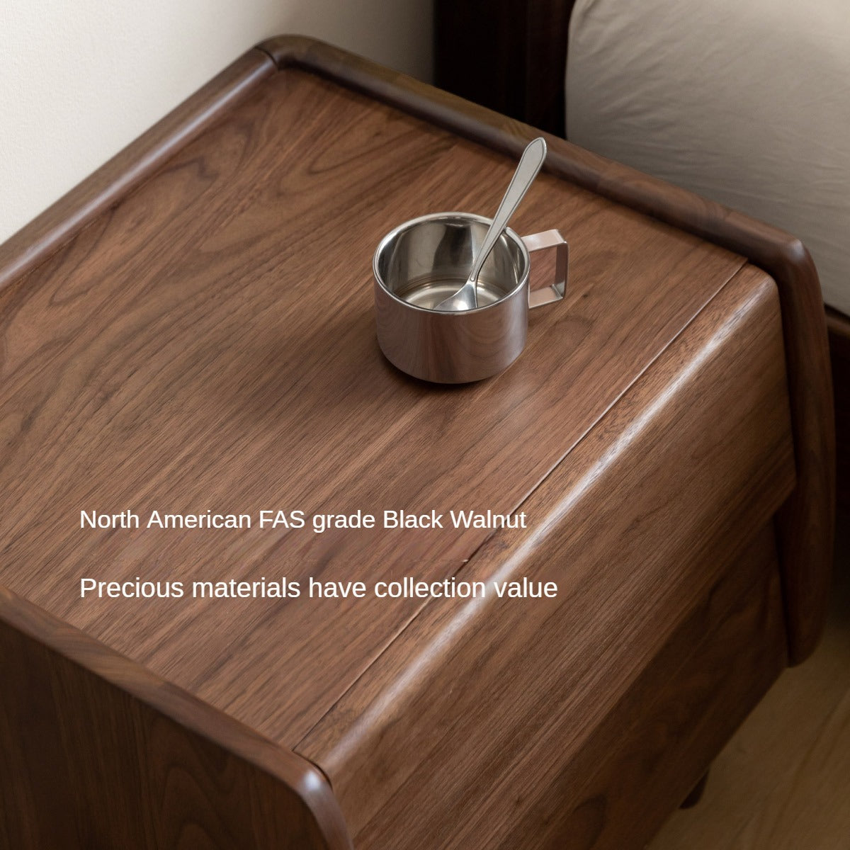 Solid Black Walnut Wood Nightstand - Small Bedside Table with Drawer for Bedroom, Living Room & Office - Natural Wood Furniture for Home Decor