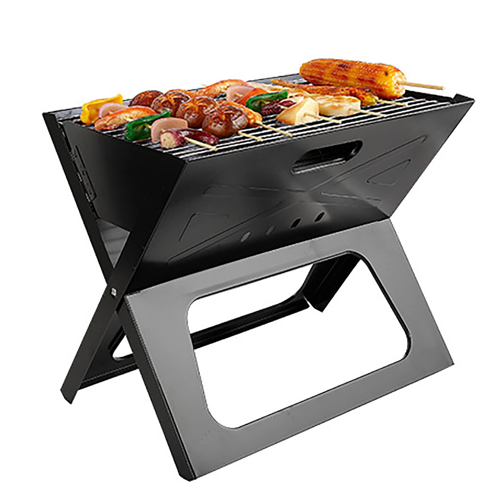 Portable Charcoal Grill - Foldable Mini Tabletop BBQ for Outdoor Cooking, Camping, Hiking & Picnics | Compact Notebook-Shaped Design with Detachable Stand | Perfect for Backyard, Tailgating & Beach Parties