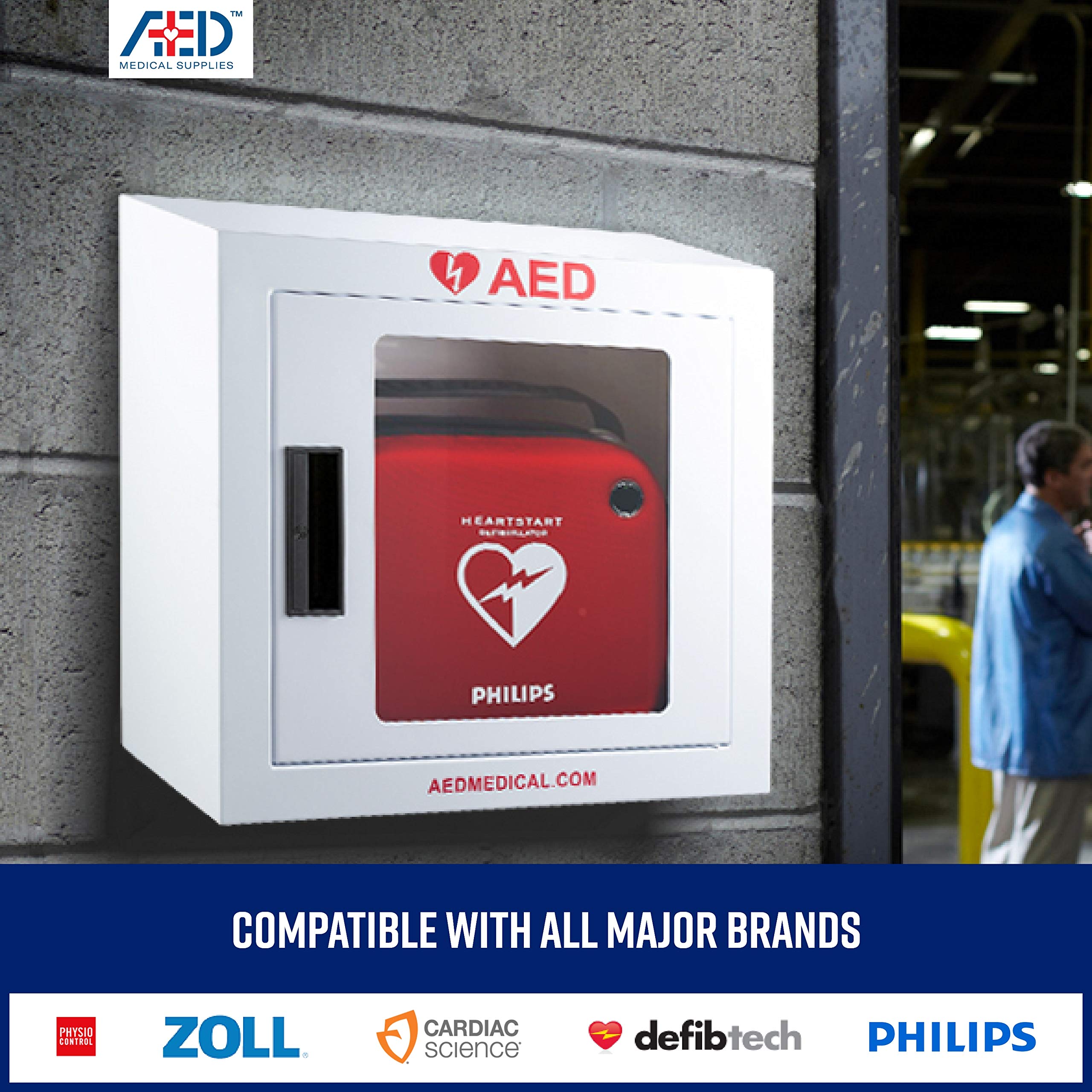 Stainless Steel AED Cabinet - 16 x 6 x 15 Inch Wall Mount Defibrillator Storage with Door Alarm | Compact Surface Mount Medical Cabinet for Hospitals, Schools & Public Spaces
