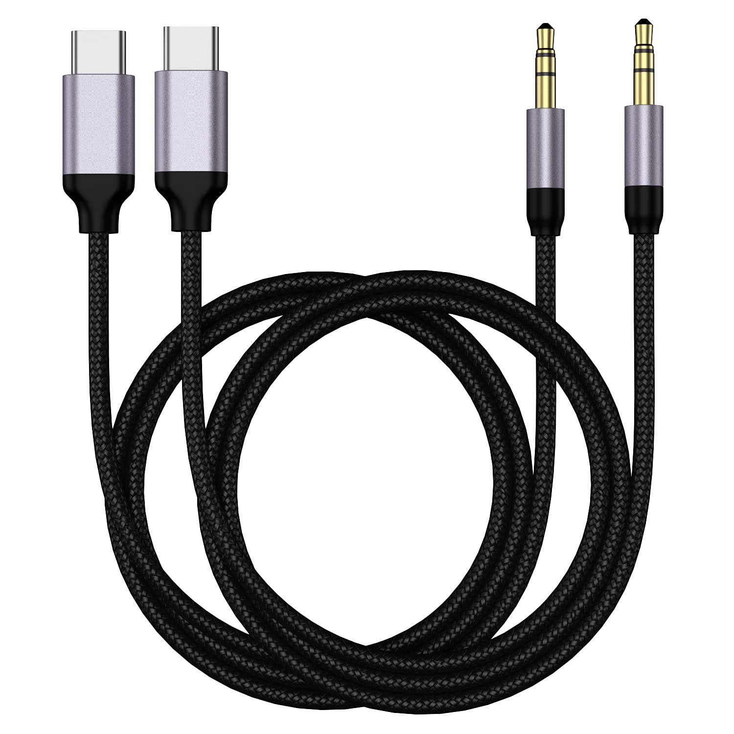 USB C to 3.5mm Audio Cable (2 Pack) - Type C Male to Aux Male Adapter Cord for Samsung Galaxy S21/S20/Note 20/10, Pixel 4/3 XL - 3.28ft Grey Car Stereo Headphone Speaker Adapter - Perfect for Car Audio, Home Theater & Mobile Devices