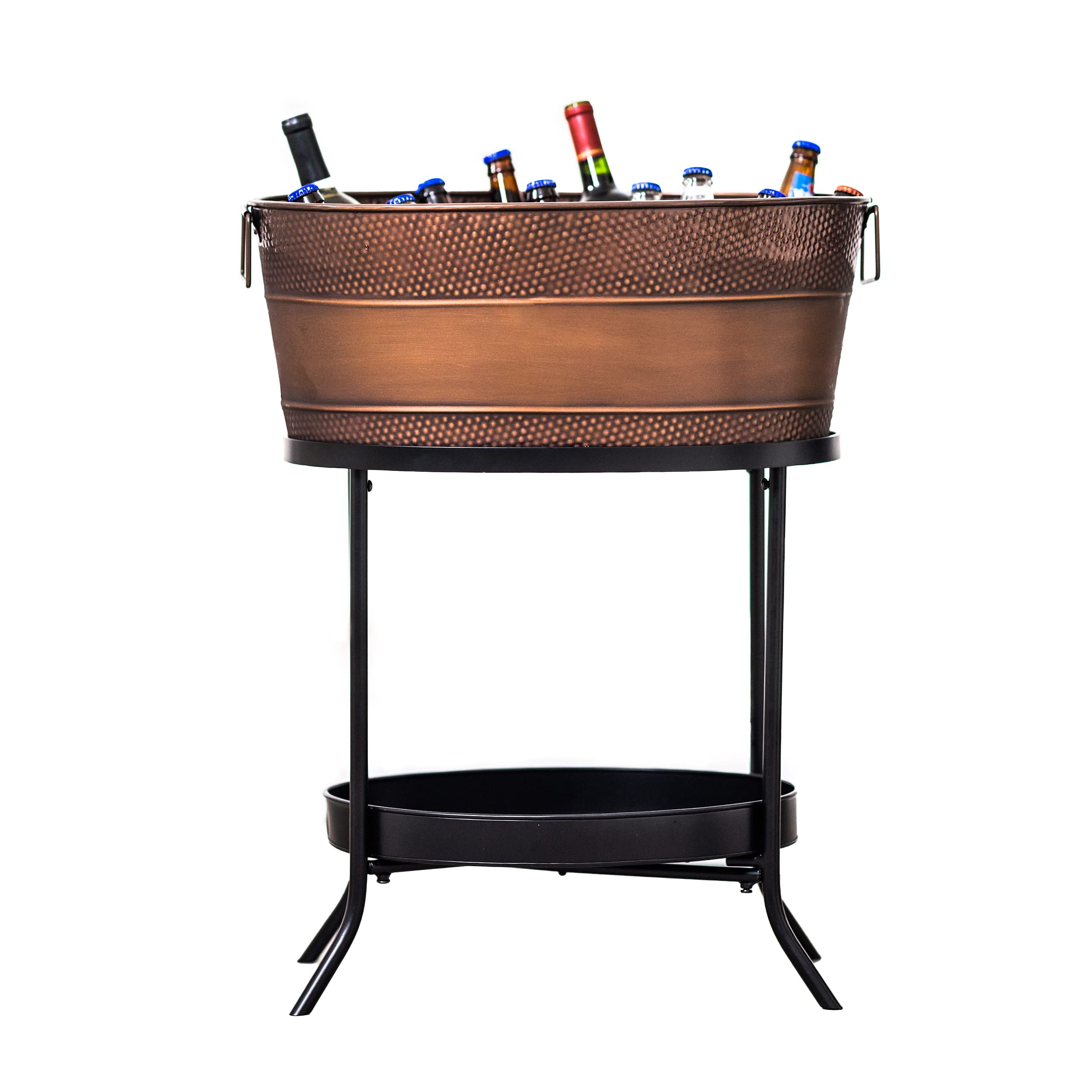 BREKX Aspen Copper Galvanized Metal Beverage Tub with Stand - 12 Quart Ice Bucket for Outdoor Parties, BBQ, Picnics & Weddings - Rustproof Drink Cooler with Durable Metal Stand - Perfect for Chilling Beer, Wine & Bottled Drinks