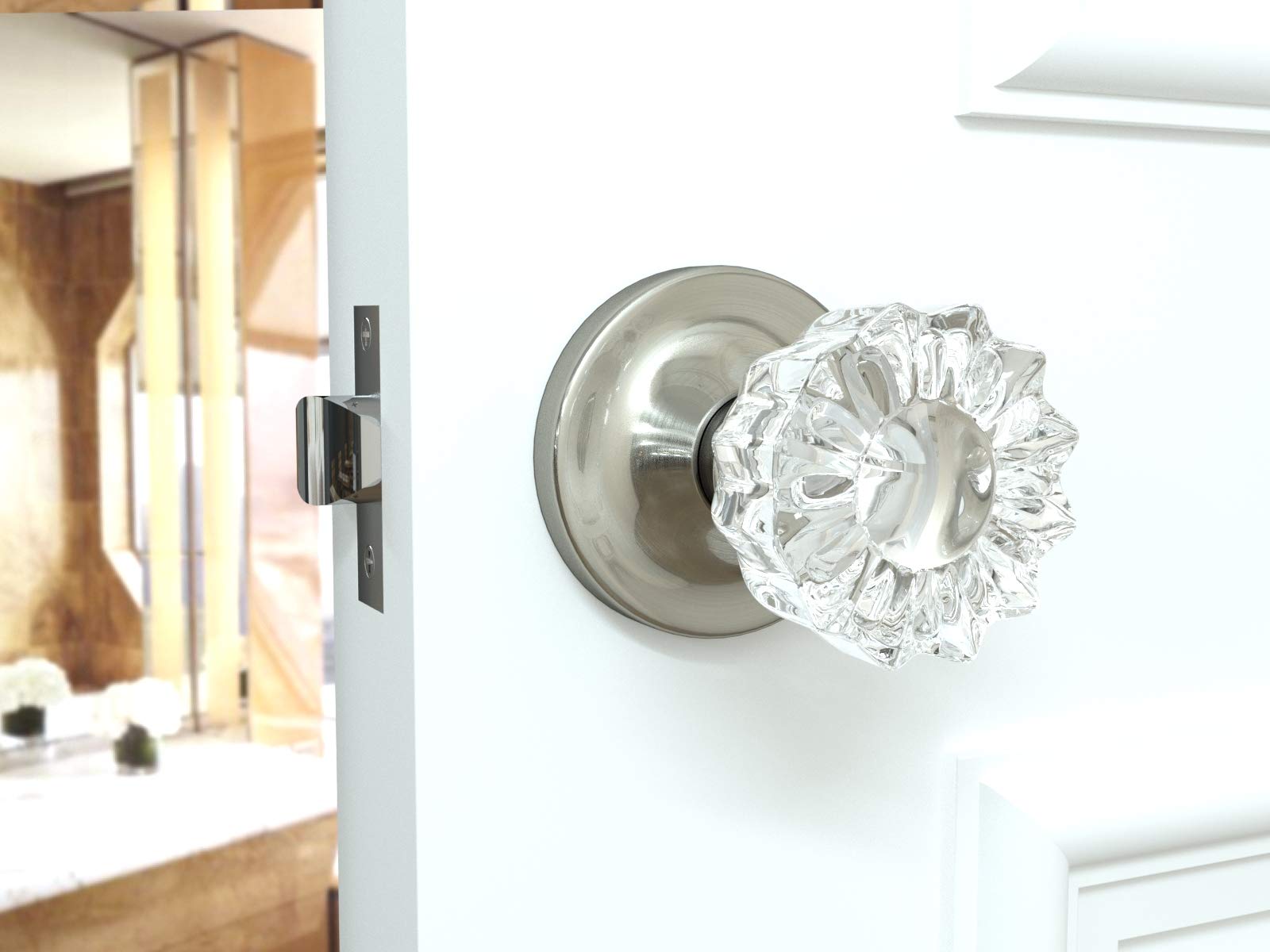 (10 Pack) Vintage Fluted Crystal Door Knobs - Satin Nickel Finish with Round Rosette | Elegant Cabinet & Furniture Hardware for Home Renovation & DIY Projects