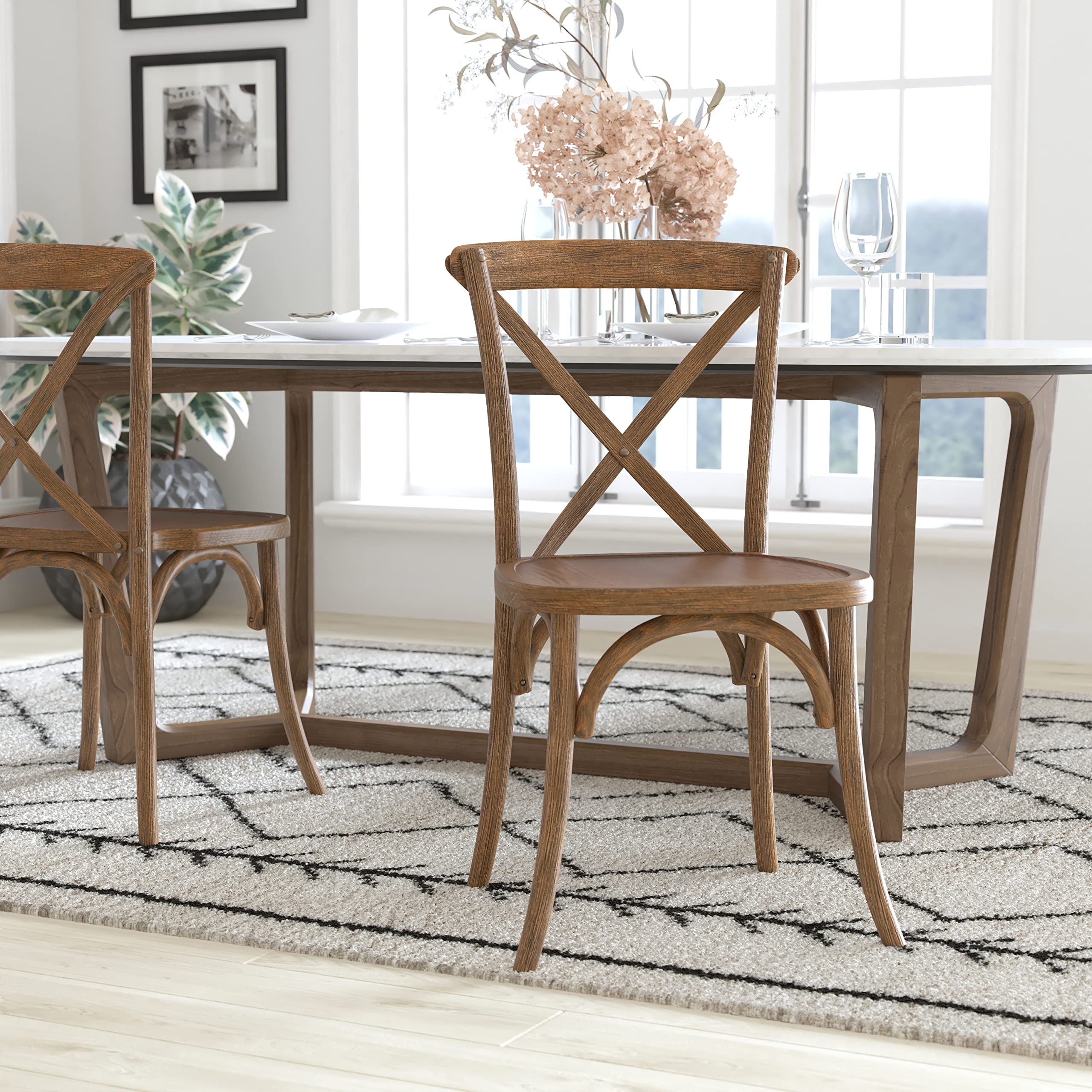 Hand Scraped Dark Natural X-Back Chair - Rustic Wooden Dining Chair for Farmhouse, Kitchen & Restaurant - Perfect for Home Decor & Country Style Interiors