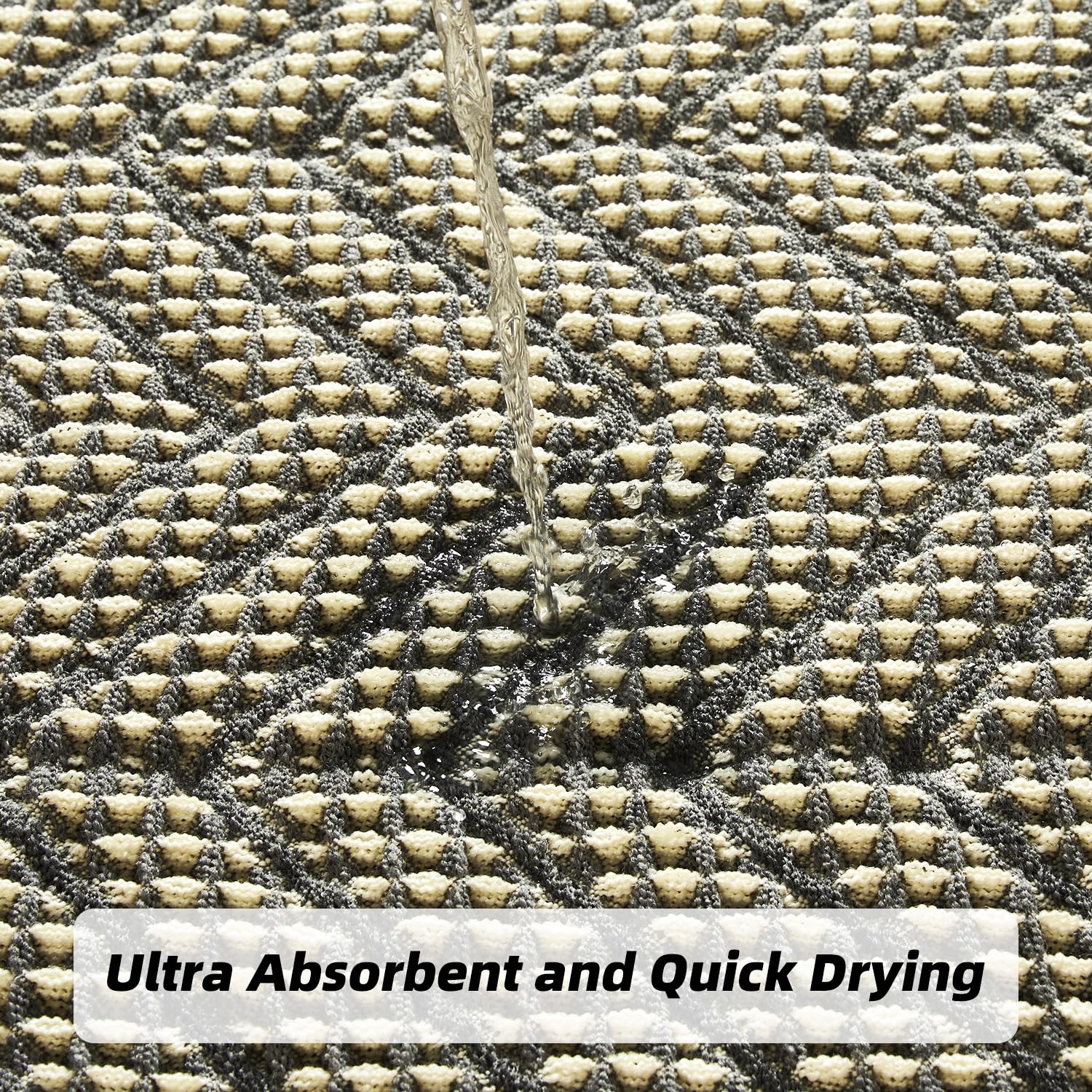 2'x6' Waffle Self-Drying Bath Mat - Non-Slip Ultra Soft Bathroom Rug in Bluish Grey & Yellow - Perfect for Bathroom, Shower, and Vanity Areas
