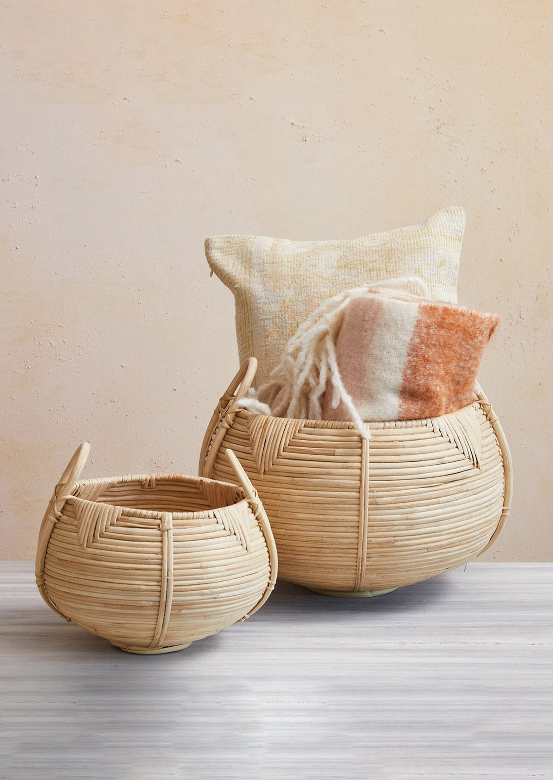 Round Rattan Basket - Natural Woven Storage Bin for Home Decor, Organizing Blankets, Toys & Laundry | Perfect for Living Room, Bedroom & Nursery