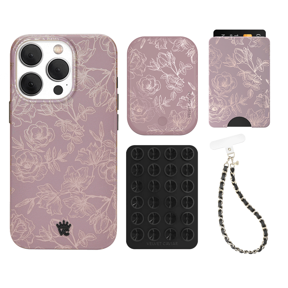 Dusty Rose Chrome iPhone Case with Wallet Holder - Slim Protective Cover for iPhone 13/14/15 Pro Max - Perfect for Everyday Use, Travel, and Hands-Free Convenience