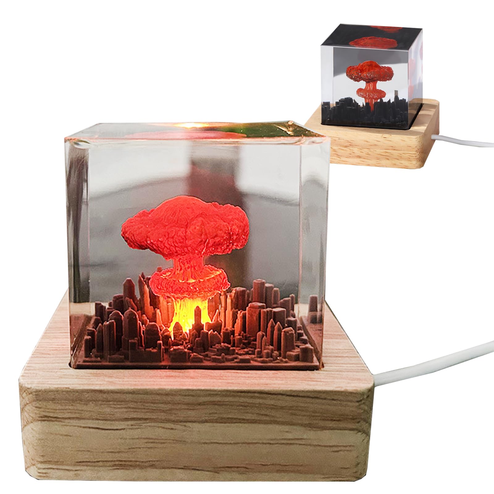 Handmade Atomic Bomb Resin Lava Lamp - Unique Explosion & Mushroom Cloud Night Light for Home Decor, Bedroom, Office & Gift Ideas - Cool Nuclear Themed Lighting Accessories