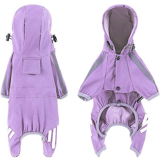 Waterproof Dog Raincoat with Reflective Strip & Hat - Lightweight Puppy Rain Jacket for Small Dogs (Purple, X-Large) - Perfect for Outdoor Walks, Hiking & Rainy Day Adventures