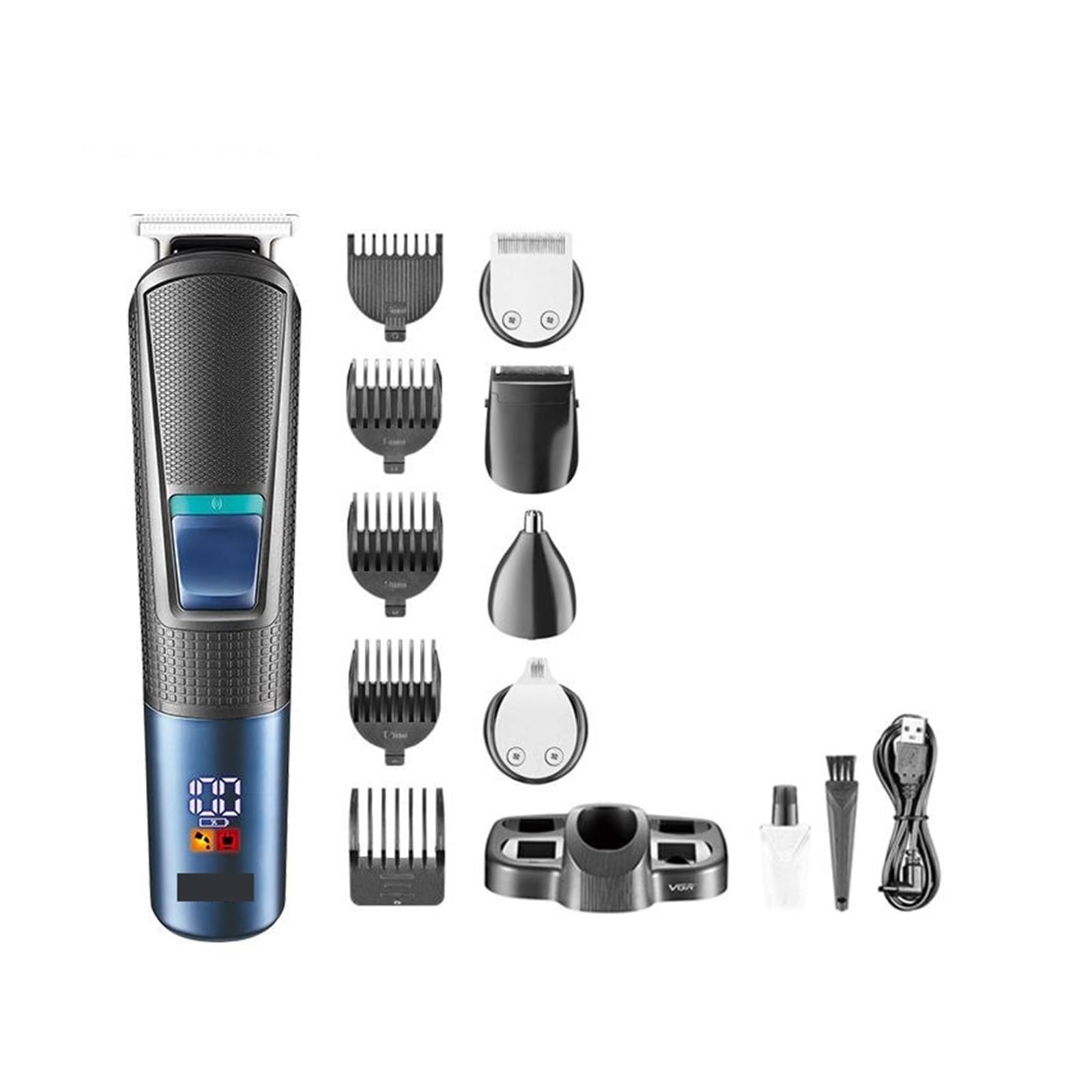 VGR V-108 Professional 5-in-1 Men's Grooming Kit - Electric Shaver, Beard Trimmer, Nose Hair Trimmer, Hair Clipper Set (Blue) - Perfect for Home Barbering, Travel & Personal Grooming