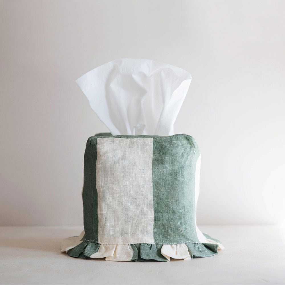 Linen Tissue Box Cover Mint Stripe - Elegant Home Decor for Living Room, Bedroom & Bathroom | Perfect for Adding Style to Your Tissues