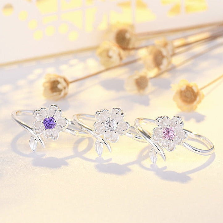 Cherry Blossom White Flower Rings for Women - Elegant Floral Jewelry Gift for Mother's Day, Wedding, Anniversary | JZ041