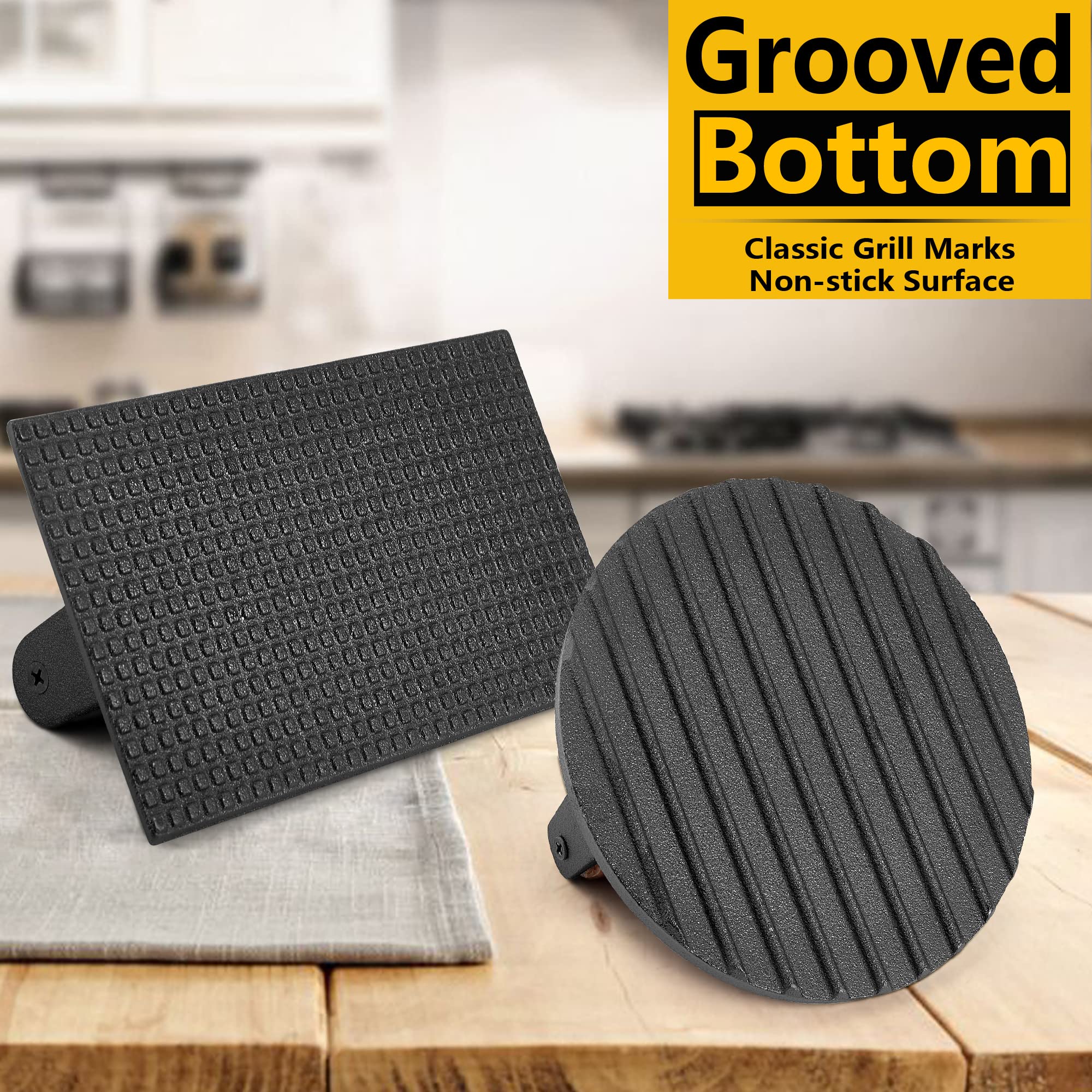 Leonyo 4-Piece Heavy Duty Cast Iron Smash Burger Press Set - Perfect for Griddles, Flat Top Grills, Bacon, Steaks & Sandwiches - Ideal for BBQ, Restaurants & Home Cooking