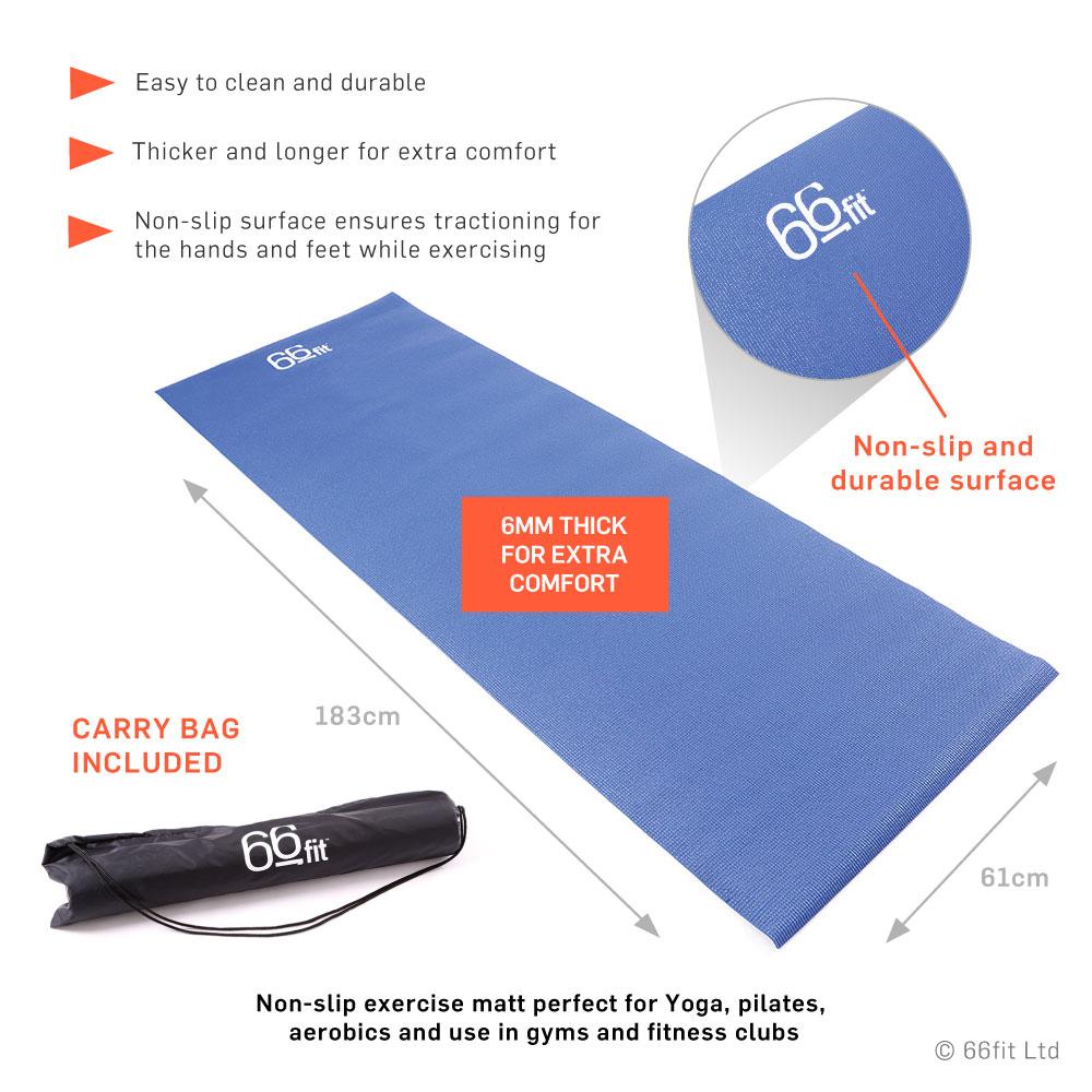 66Fit Non-Slip Yoga Mat with Carry Bag - Extra Thick 6mm Premium TPE Exercise Mat for Home & Studio Workouts, Pilates, Stretching - Lightweight & Portable (Ocean Blue)