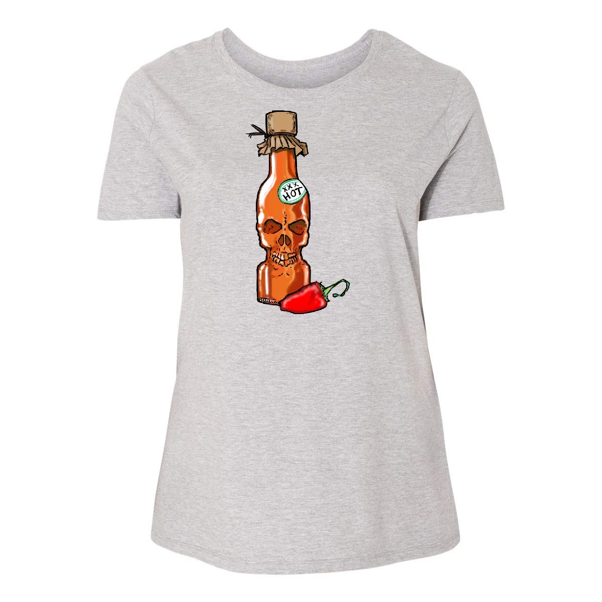 Inktastic Hot Sauce Skull Bottle with Pepper Women's Plus Size T-Shirt - Spicy Graphic Tee for Casual Wear, Halloween & Hot Sauce Lovers