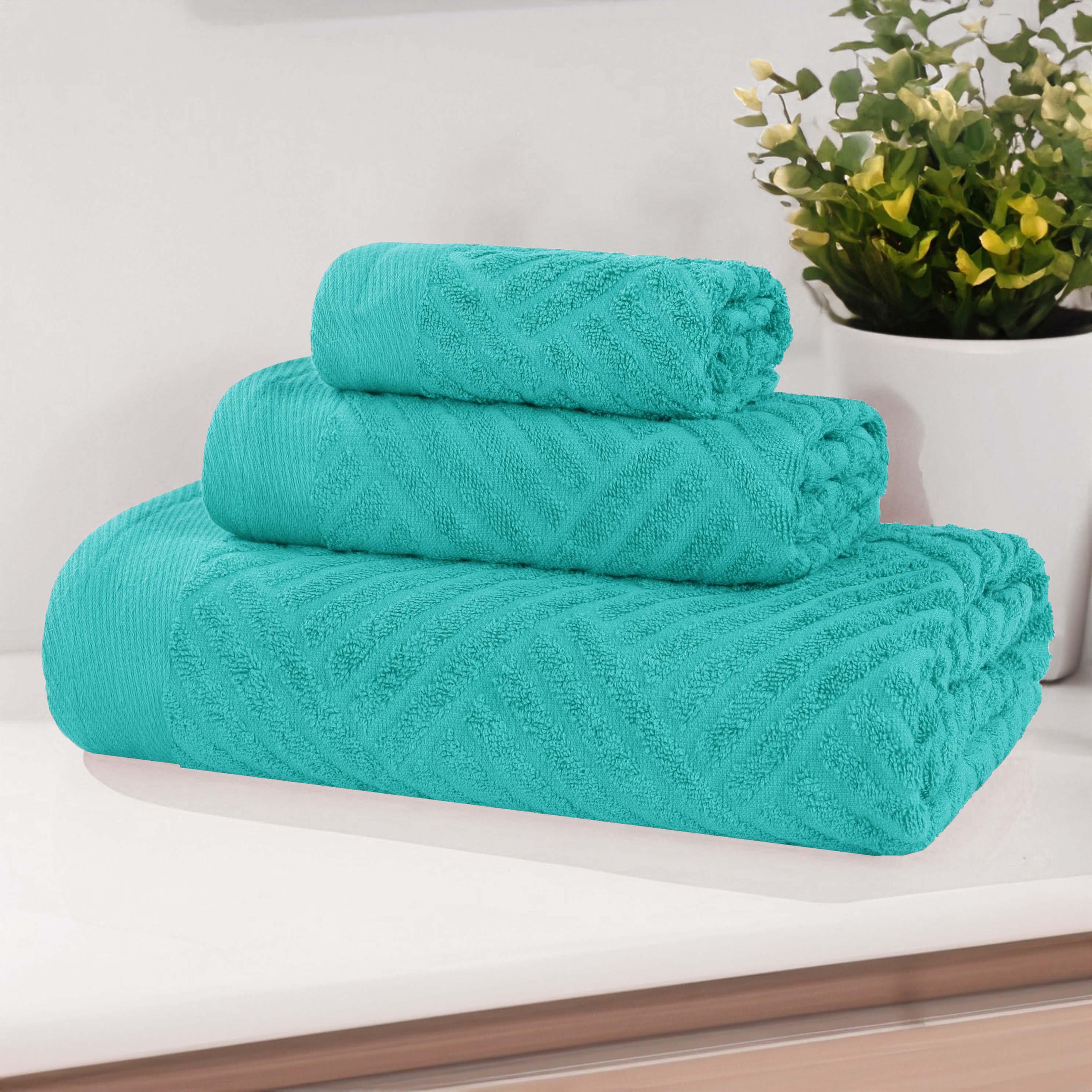 Premium Basketweave Jacquard Egyptian Cotton Towel Set - 3 Piece Plush Bath Towels for Spa, Bathroom & Luxury Home Decor - Medium Weight, Ultra Soft & Absorbent