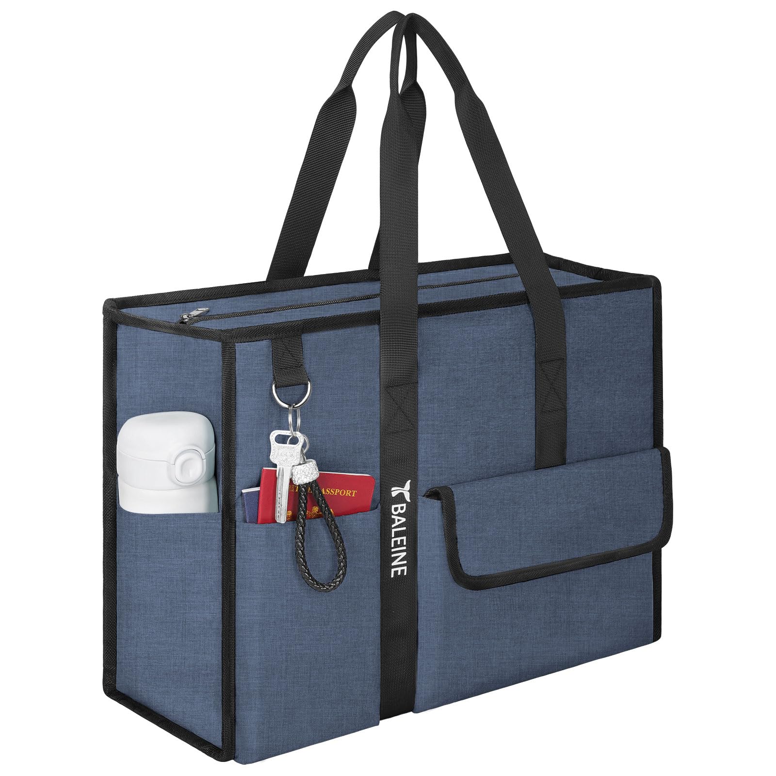 BALEINE Large Foldable Tote Bag with Reinforced Bottom & Pockets - for Nurses, Travel & Work