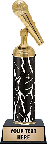 10.5'' Custom Engraved Microphone Trophy - Personalized Black Lightning Award for Singers & Performers | Perfect for Music Competitions, Karaoke Contests & Talent Shows