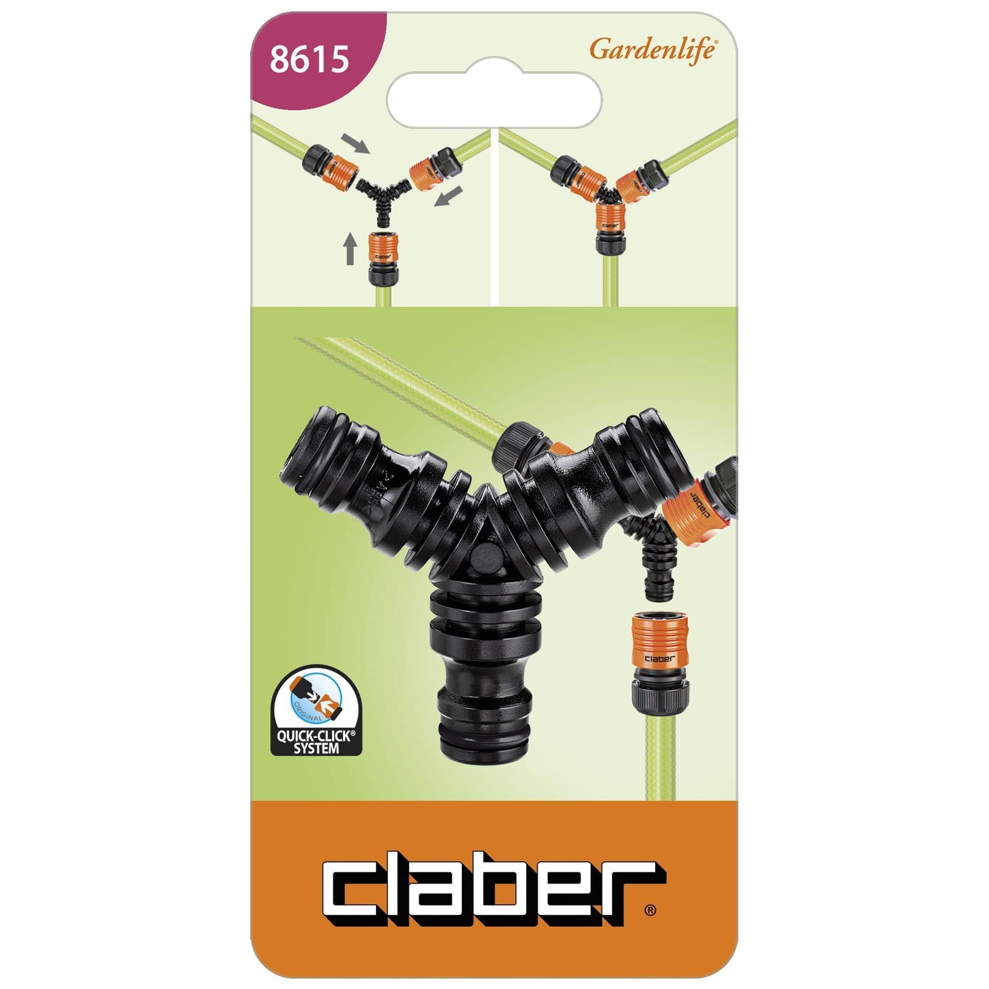 Claber 3-Way Garden Hose Connector - Heavy Duty Brass Splitter for Outdoor Watering, Lawn & Garden Use