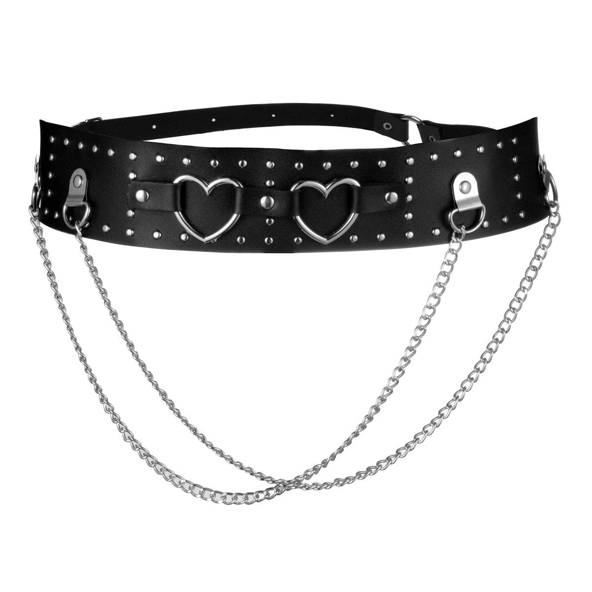 Eigso Punk Belts with O-Rings & Chains - Gothic Steampunk Style Adjustable Garter Straps for Women & Men - Perfect for Rock Concerts, Cosplay & Fashion Outfits