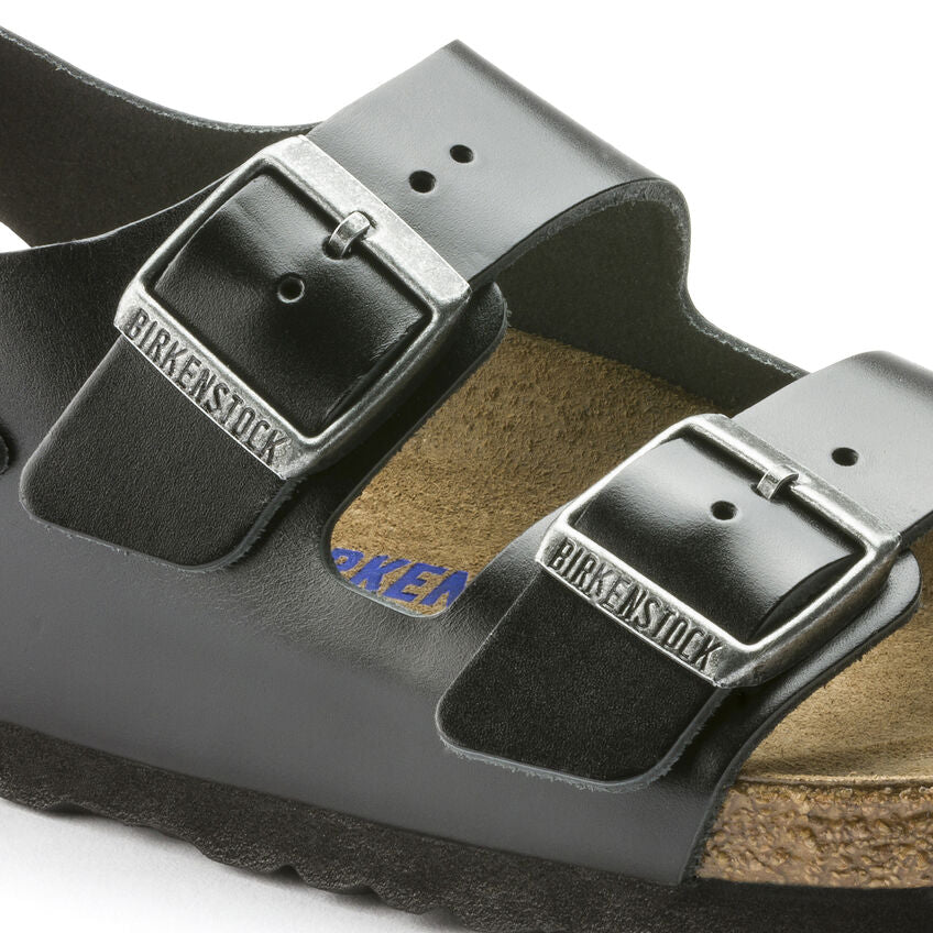 Birkenstock Milano Smooth Leather Soft Footbed Sandals for Women - Comfortable Walking Shoes in Amalfi Black | Perfect for Beach, Vacation & Everyday Wear