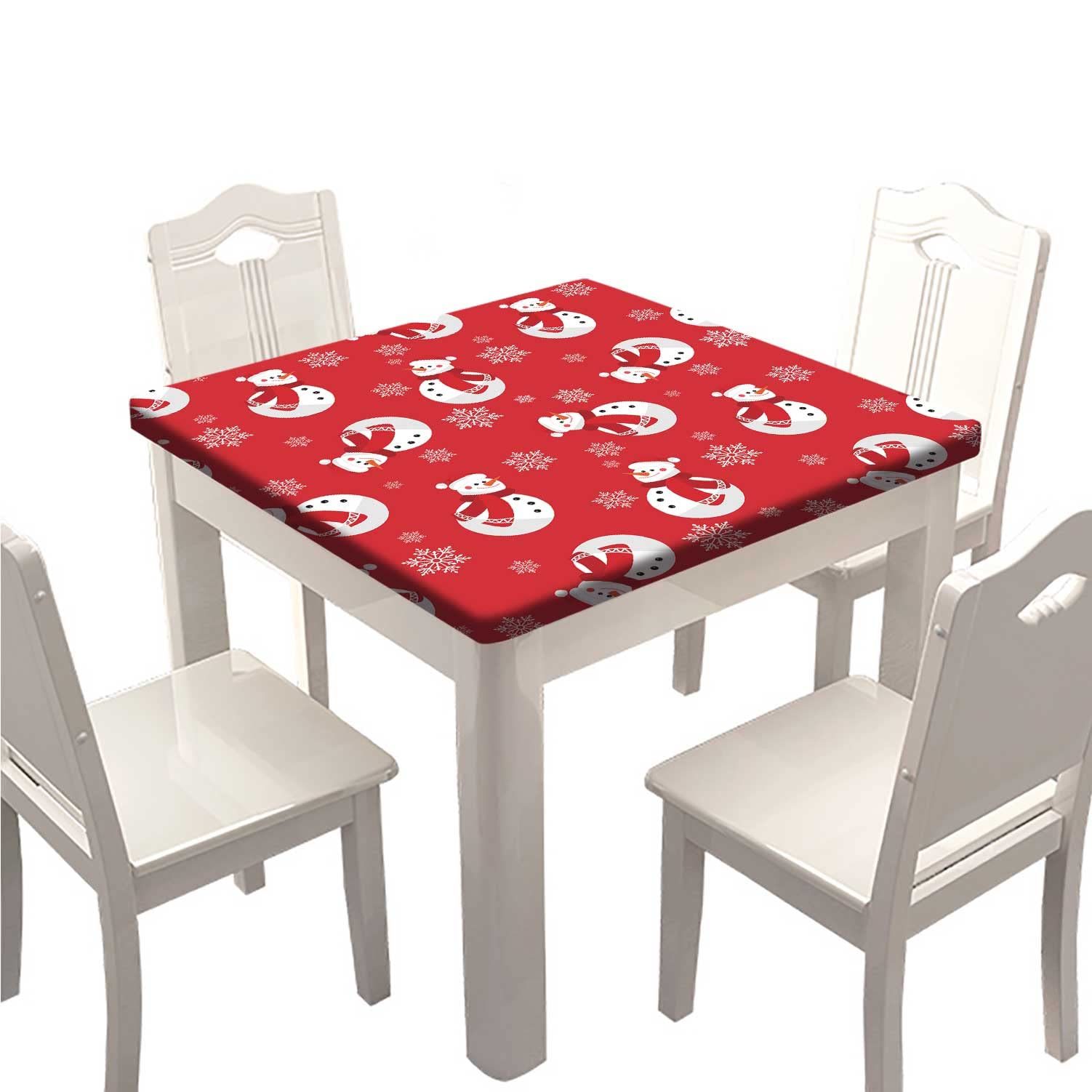 Christmas Fitted Polyester Tablecloth 30x30 Inch - Red Snowman Elastic Edge Waterproof Table Cover for Holiday Decor, Dust & Oil Resistant - Perfect for Dining Room, Garden, Patio, and Picnic Parties