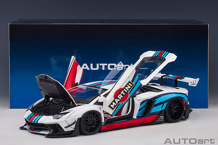 AUTOart 1:18 Scale Liberty Walk Lamborghini Aventador Limited Edition Diecast Model Car - Martini Racing Livery Collectible for Display & Racing Enthusiasts