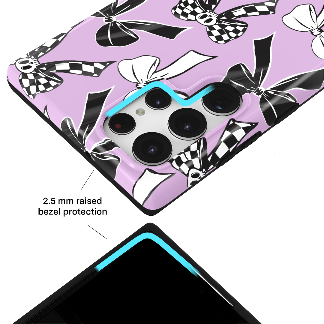 Beetlejuice Bows Pattern Samsung Phone Case - Protective Cover for Samsung Galaxy S21/S22/S23 - Trendy Fashion Accessory for Movie Fans & Halloween Lovers