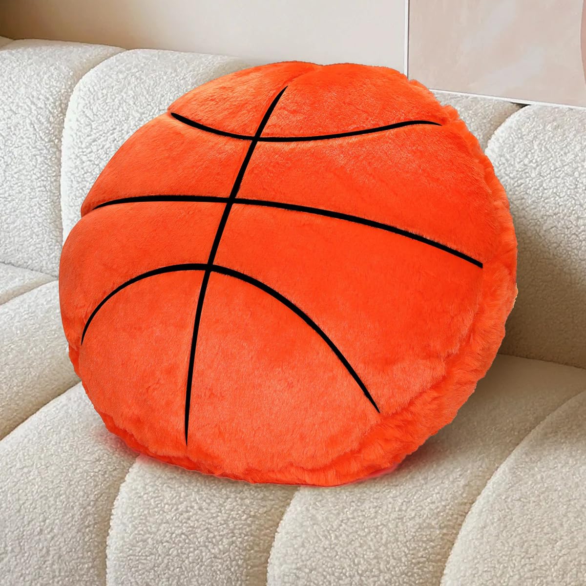Fluffy Plush Basketball Throw Pillow - 15.7 Inch Soft Sports Ball Design Cushion for Sofa, Bed & Room Decor - Perfect for Game Rooms, Dorm Decor & Sports Fan Gifts