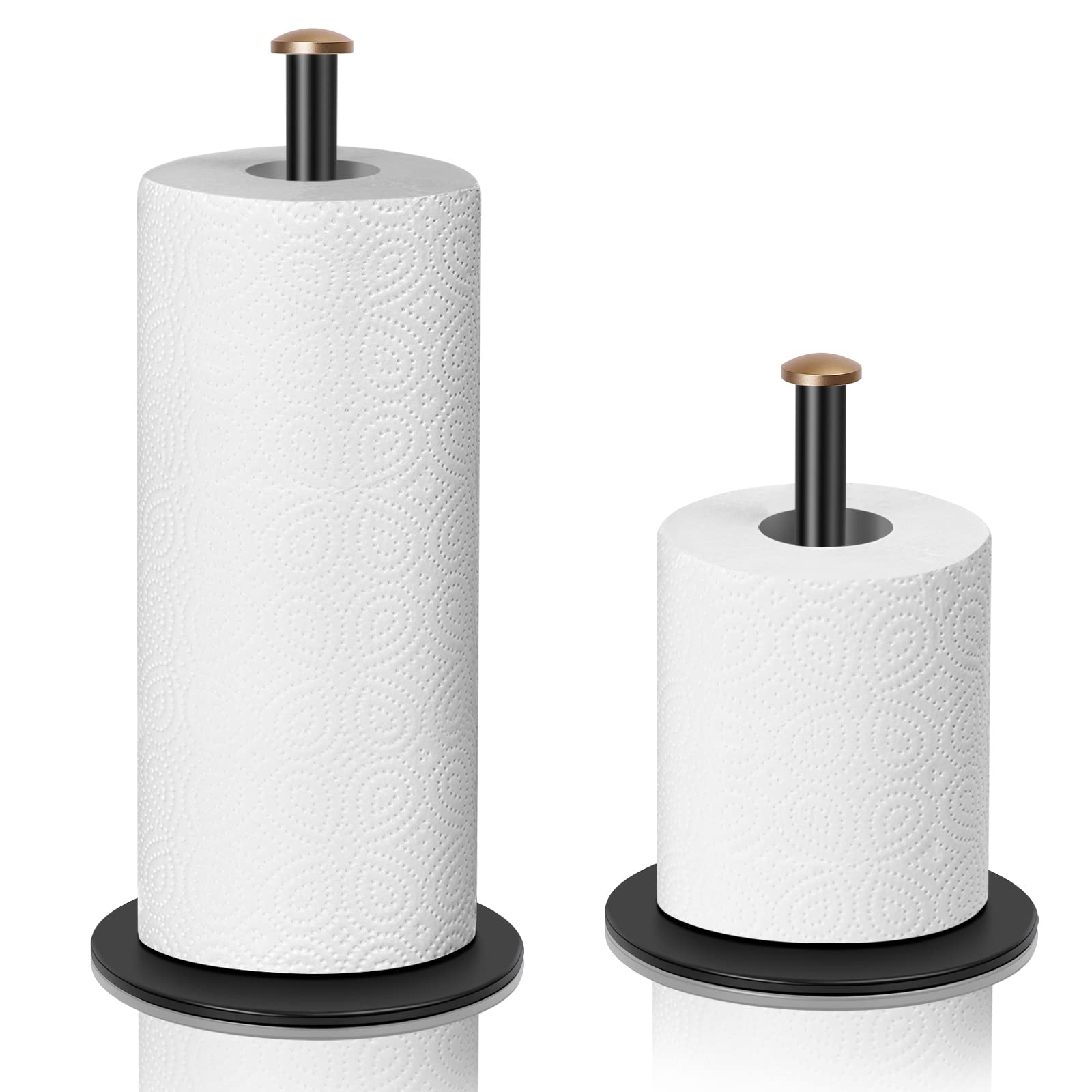Adjustable Paper Towel Holder Stand for Countertop - Matte Black Kitchen & Bathroom Paper Towel Dispenser - Holds 3 Rolls - New Home Essentials for Kitchen, Bathroom & Office Use