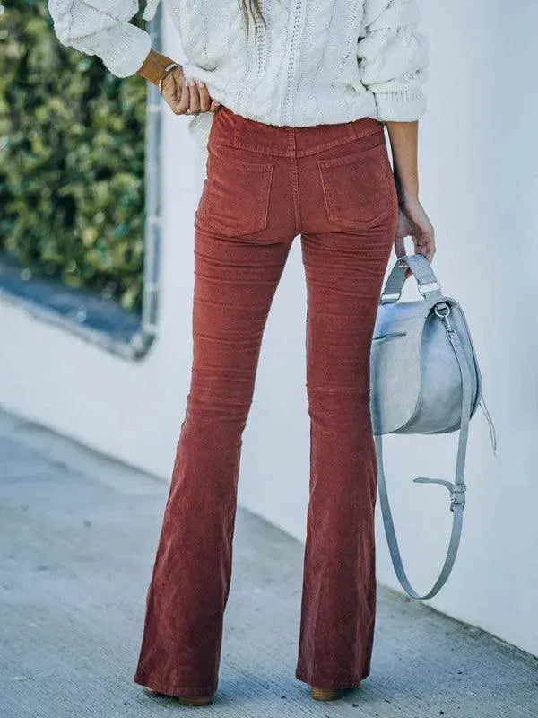 Women's Loose Fit Corduroy Flared Pants - Comfortable High Waist Wide Leg Trousers for Casual Outfits & Fall Fashion