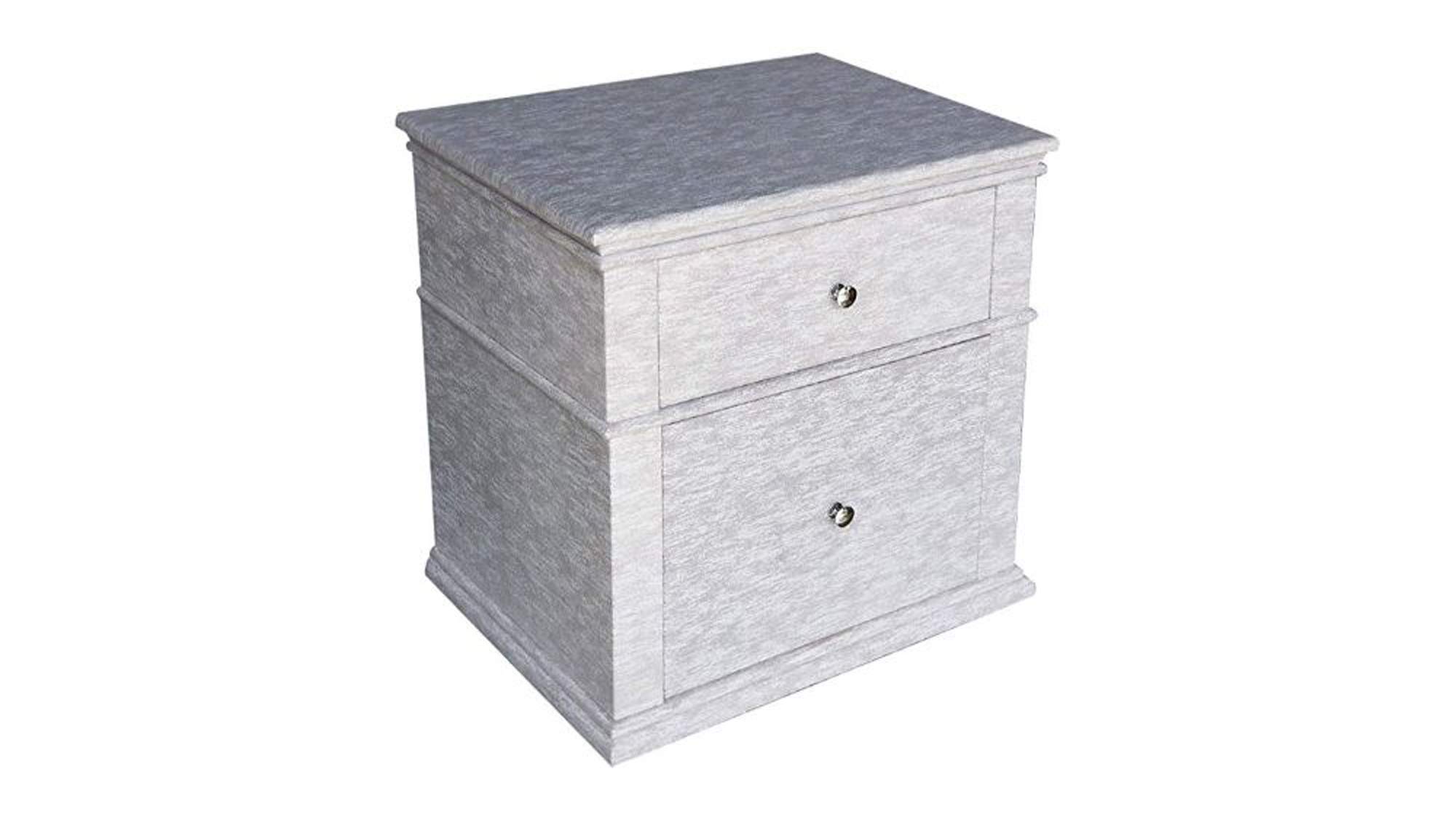 Benjara Grey Fabric Upholstered Wooden Nightstand with 2 Drawers - Modern Bedside Table for Bedroom, Living Room & Guest Room