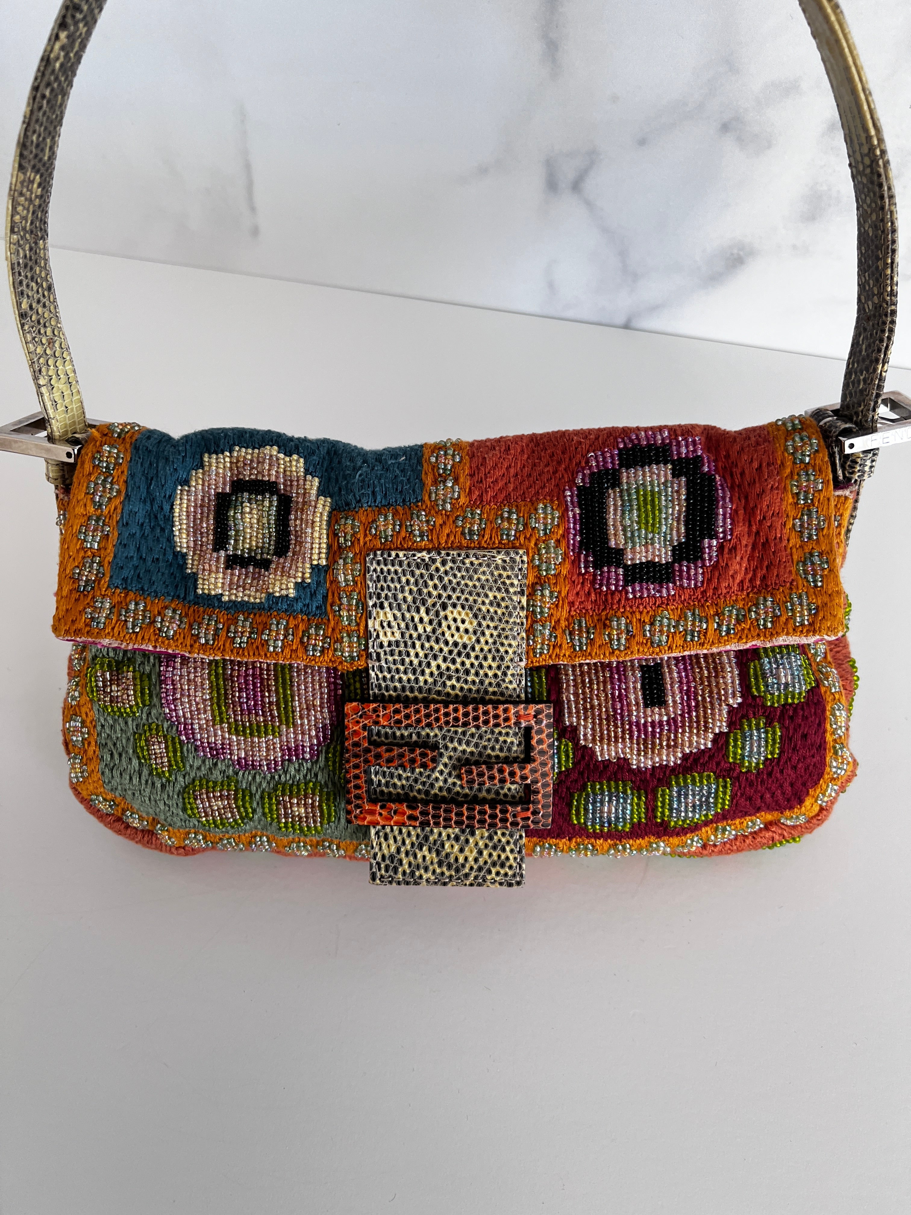 Fendi Boho Beaded Baguette Shoulder Bag - Luxury Designer Handbag for Women | Perfect for Parties, Weddings & Evening Events