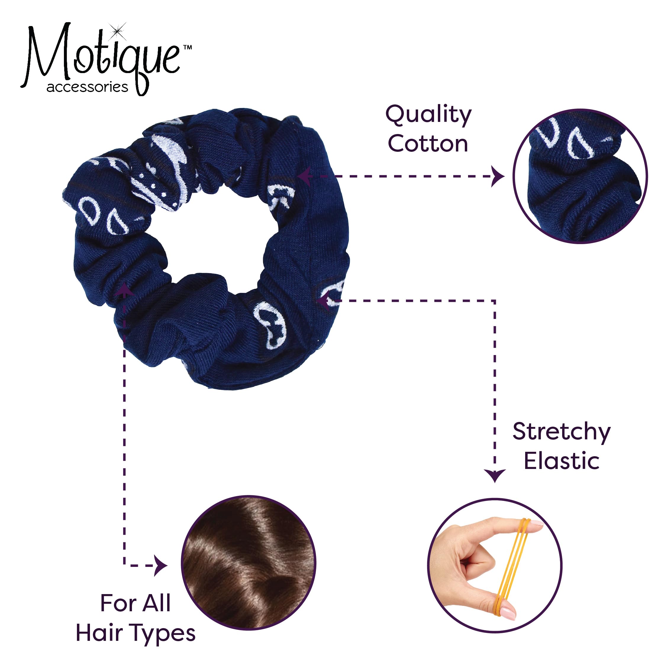 Bandana Scrunchies Set of 6 - Navy - Stylish Hair Accessories for Everyday Wear, Workouts, and Casual Outings