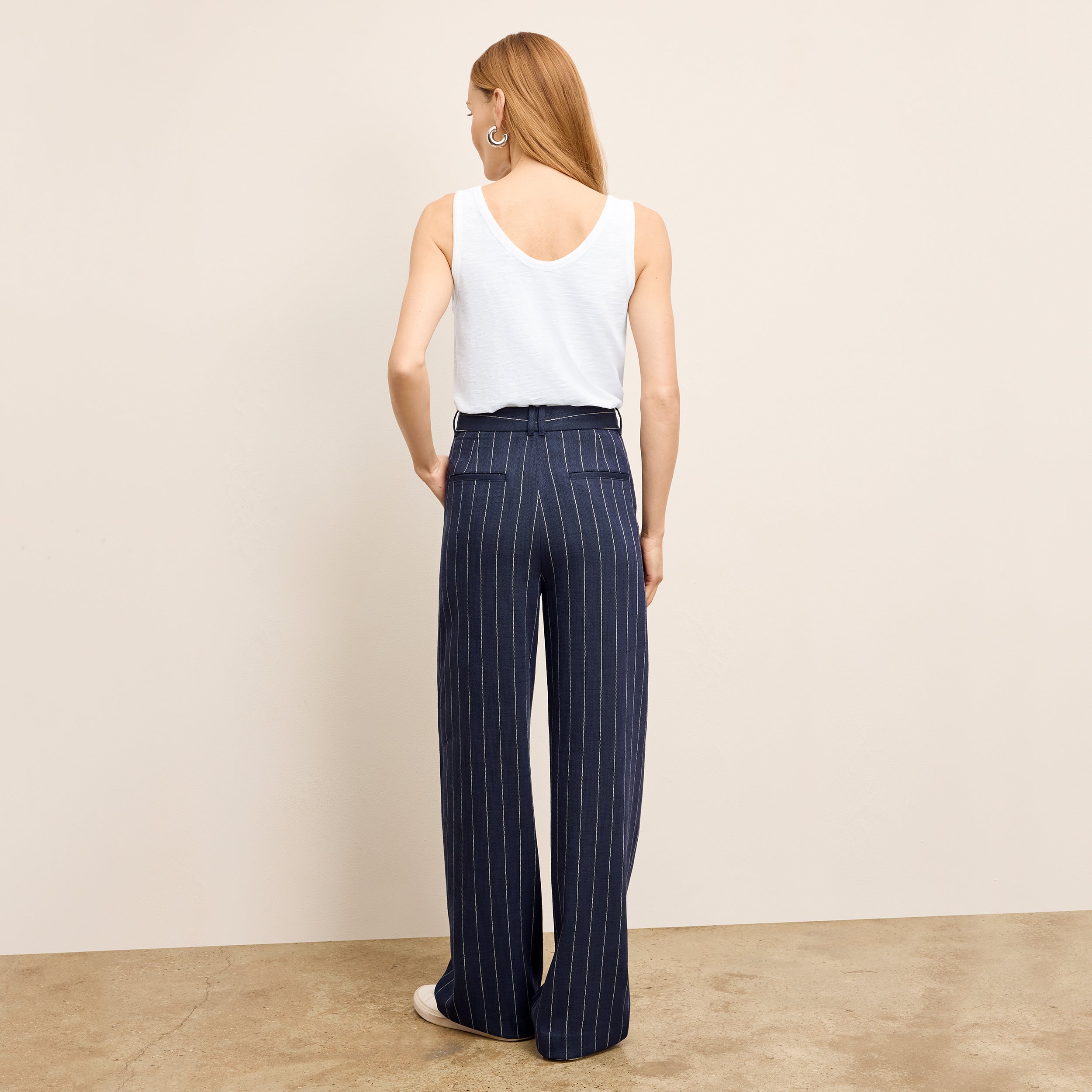 Fitz Pleated Summer Pinstripe Trousers for Men - Navy/Ivory Stripe - Office Wear & Casual Summer Outfits