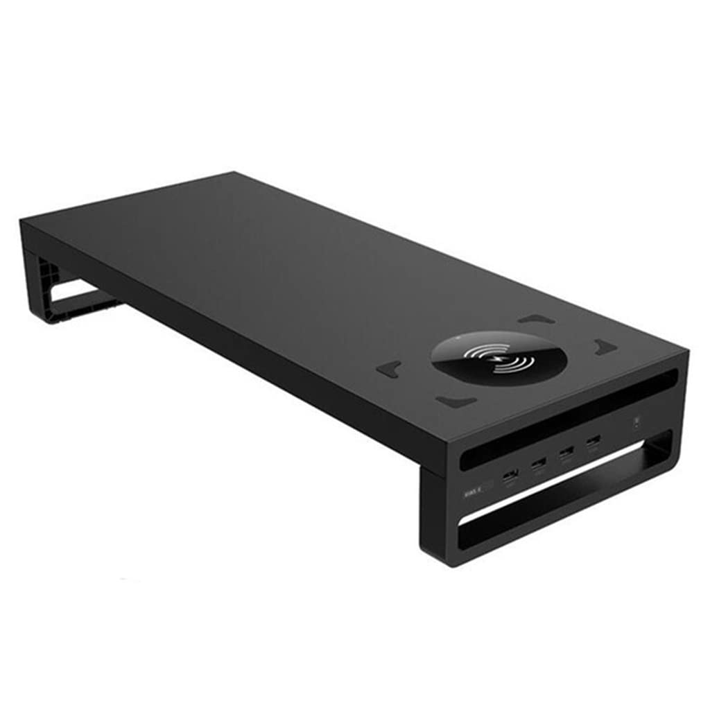 Ergonomic Monitor Stand Riser with USB 3.0 Hub & Wireless Charger - Adjustable Computer Desk Organizer for Home Office - Perfect for Dual Monitor Setup, Laptop Stand & Workspace Organization