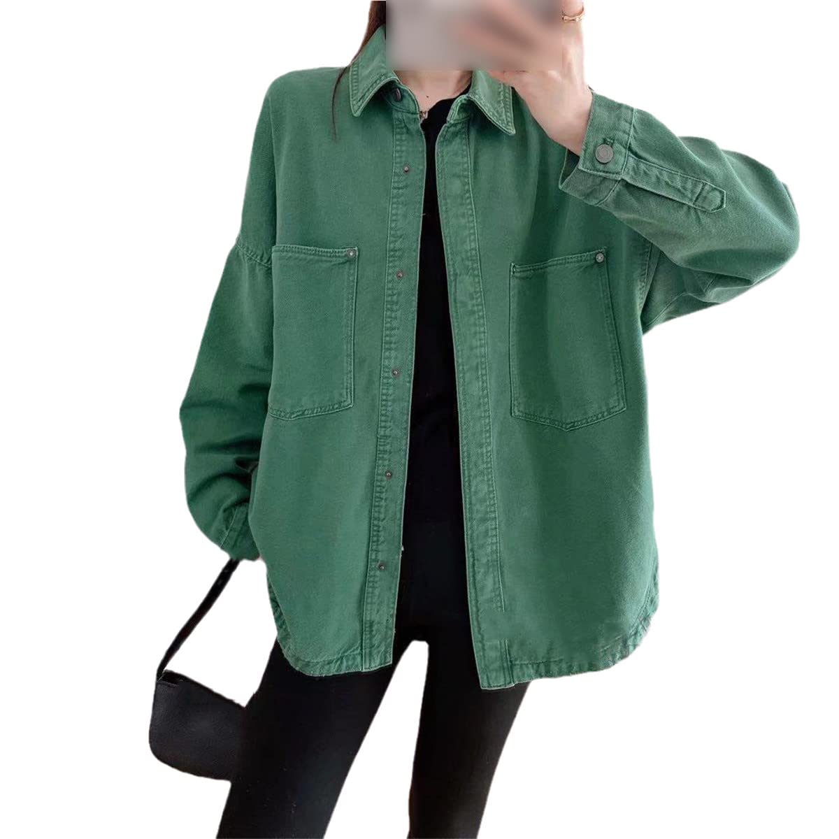 **Vintage Denim Jacket for Women - Large Size Casual Long Sleeve Coat for Spring & Fall | Retro Fashion Top for Everyday Wear, Layering & Outdoor Activities**