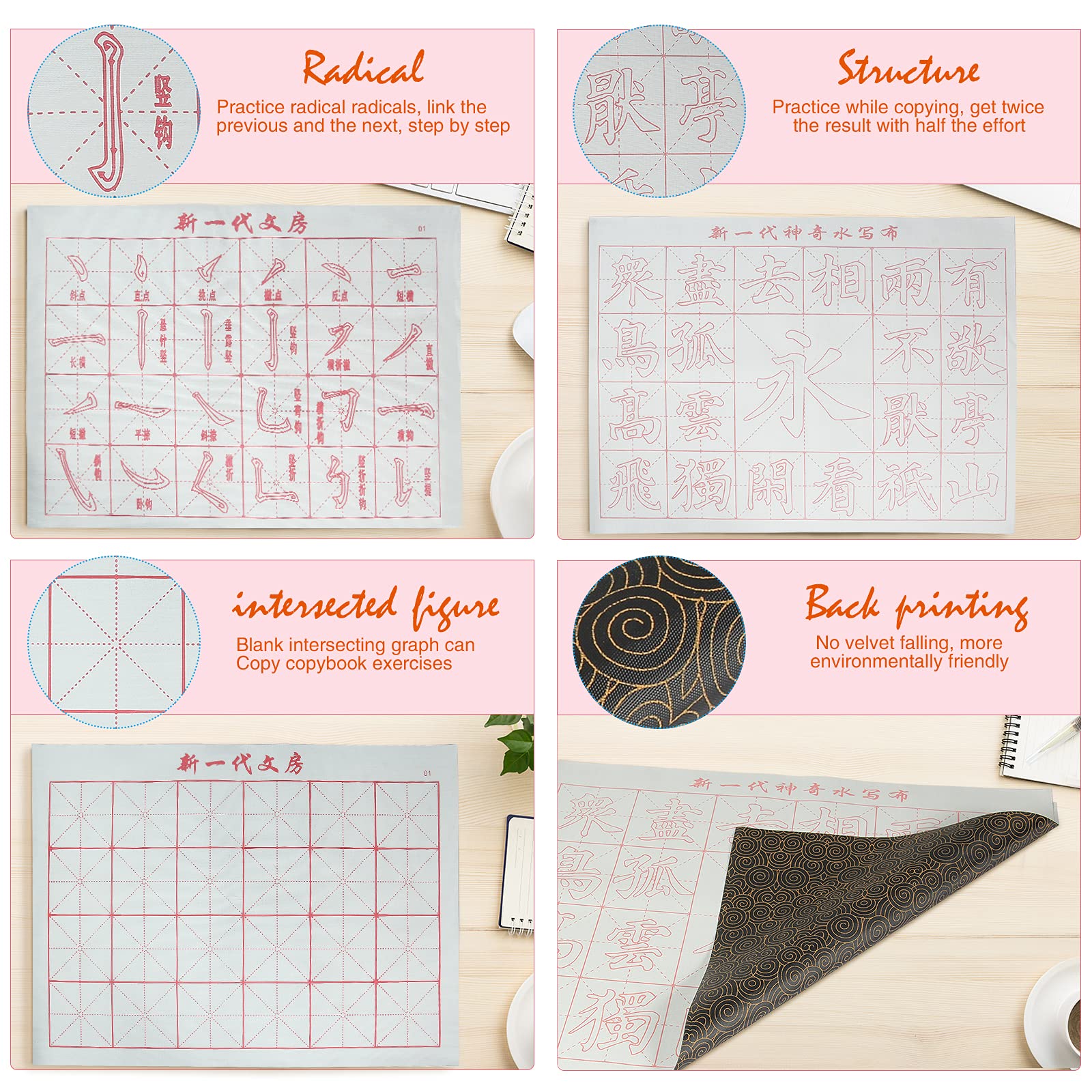 Chinese Calligraphy Set with Rewritable Water Writing Cloth, Brush Rack & Water Dish - Quick Drying Fabric Practice Kit for Beginners (5-Piece Set) - Perfect for Home, Classroom & Calligraphy Enthusiasts