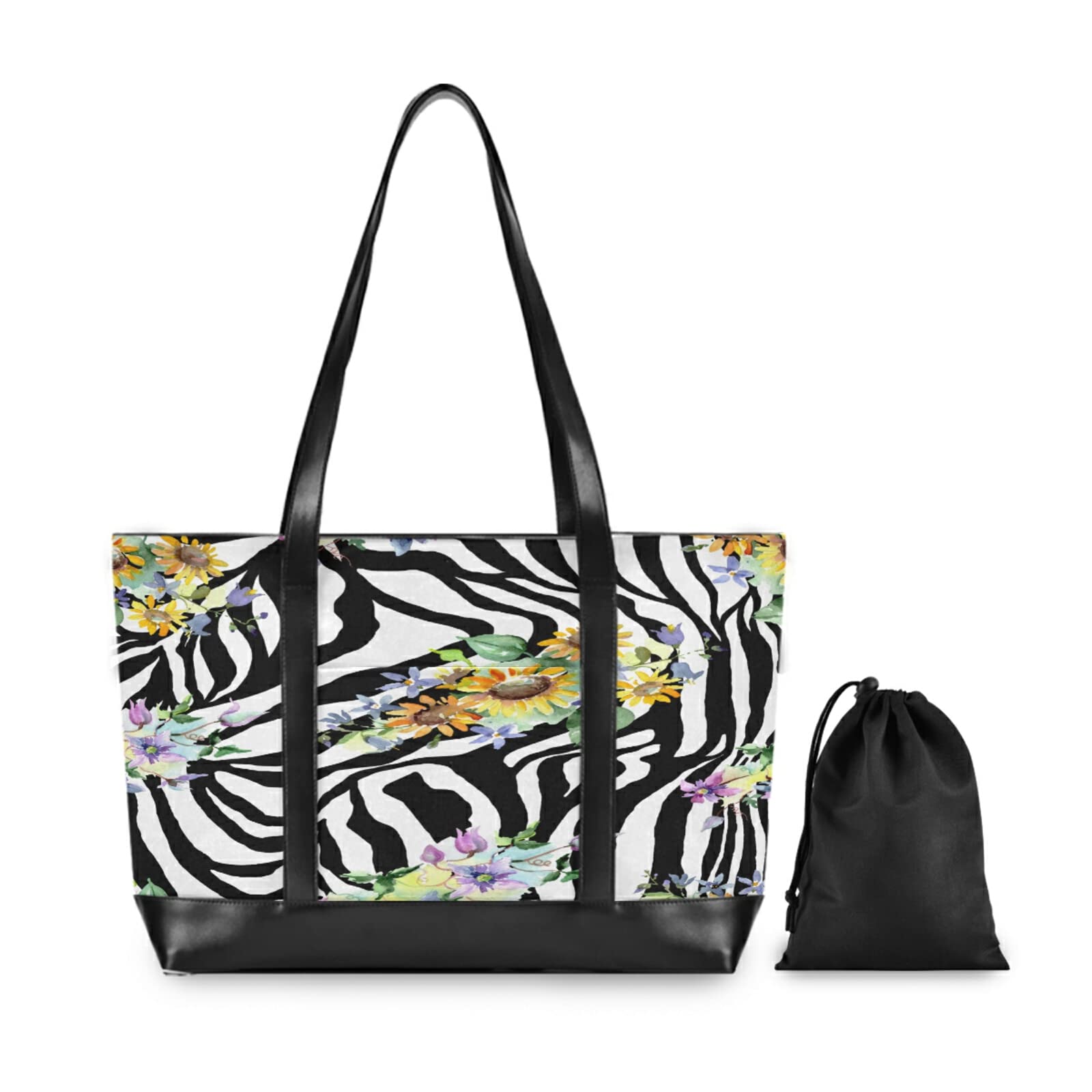 Stylish Zebra Print Sunflower Laptop Tote Bag for Women - 15.6 Inch Lightweight Canvas Shoulder Bag, Work Purse & Travel Computer Briefcase - Perfect for Office, Beach, Commuting & Business Trips