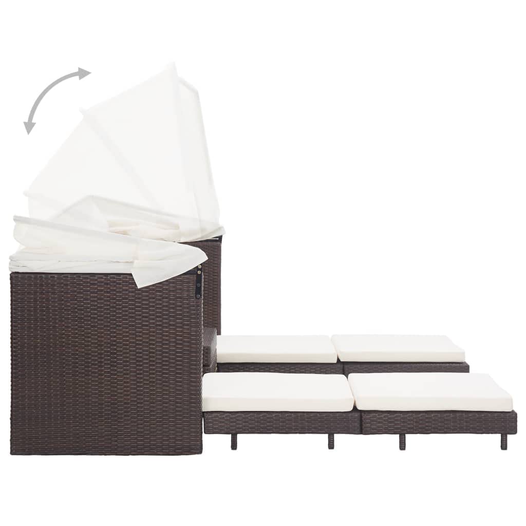 All-Weather Outdoor Sectional Sofa Set - 3-Piece Extendable Patio Furniture with Poly Rattan Roof - Brown - Perfect for Deck, Poolside, Backyard & Porch Relaxation