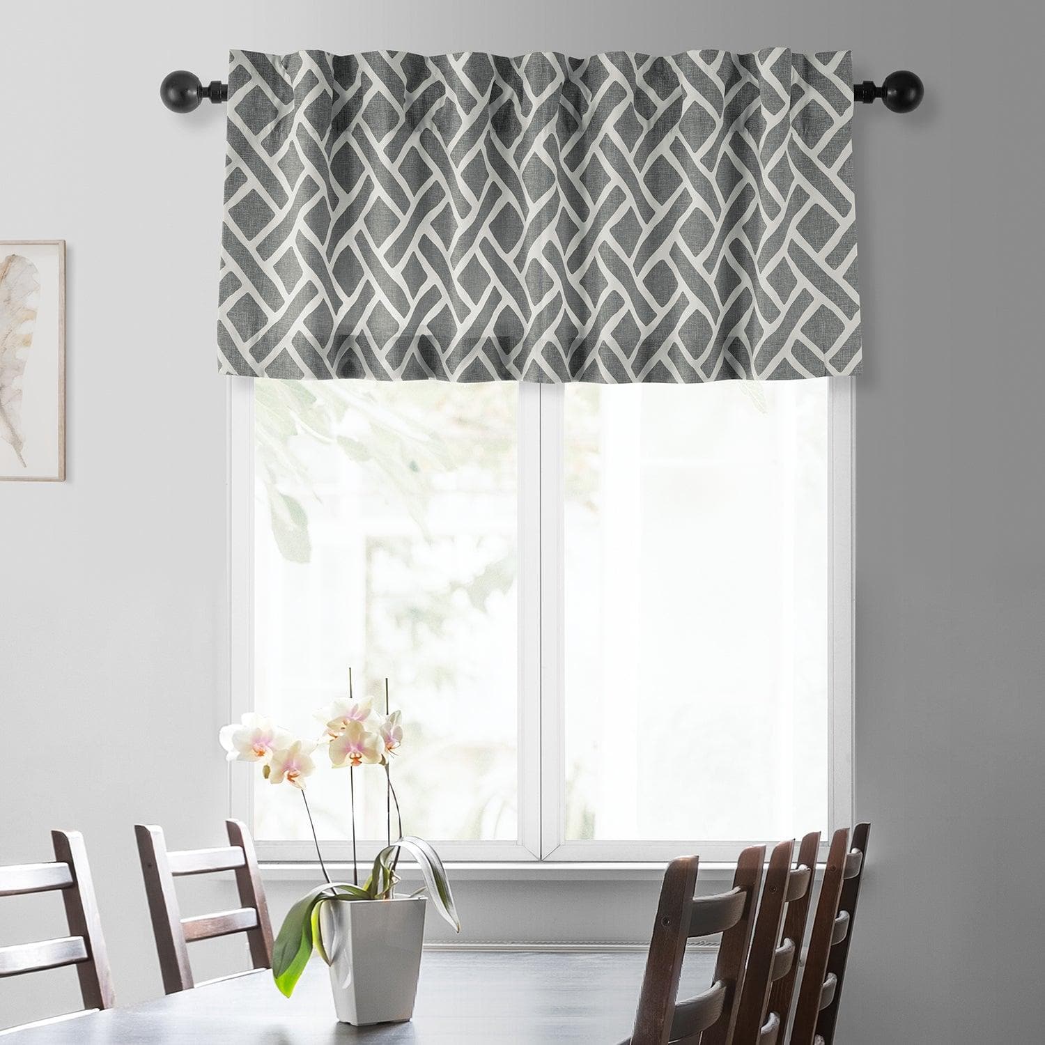 Martinique Grey Geometric Printed Cotton Window Valance - Modern Home Decor for Living Room, Bedroom & Kitchen - Light Filtering Window Treatment