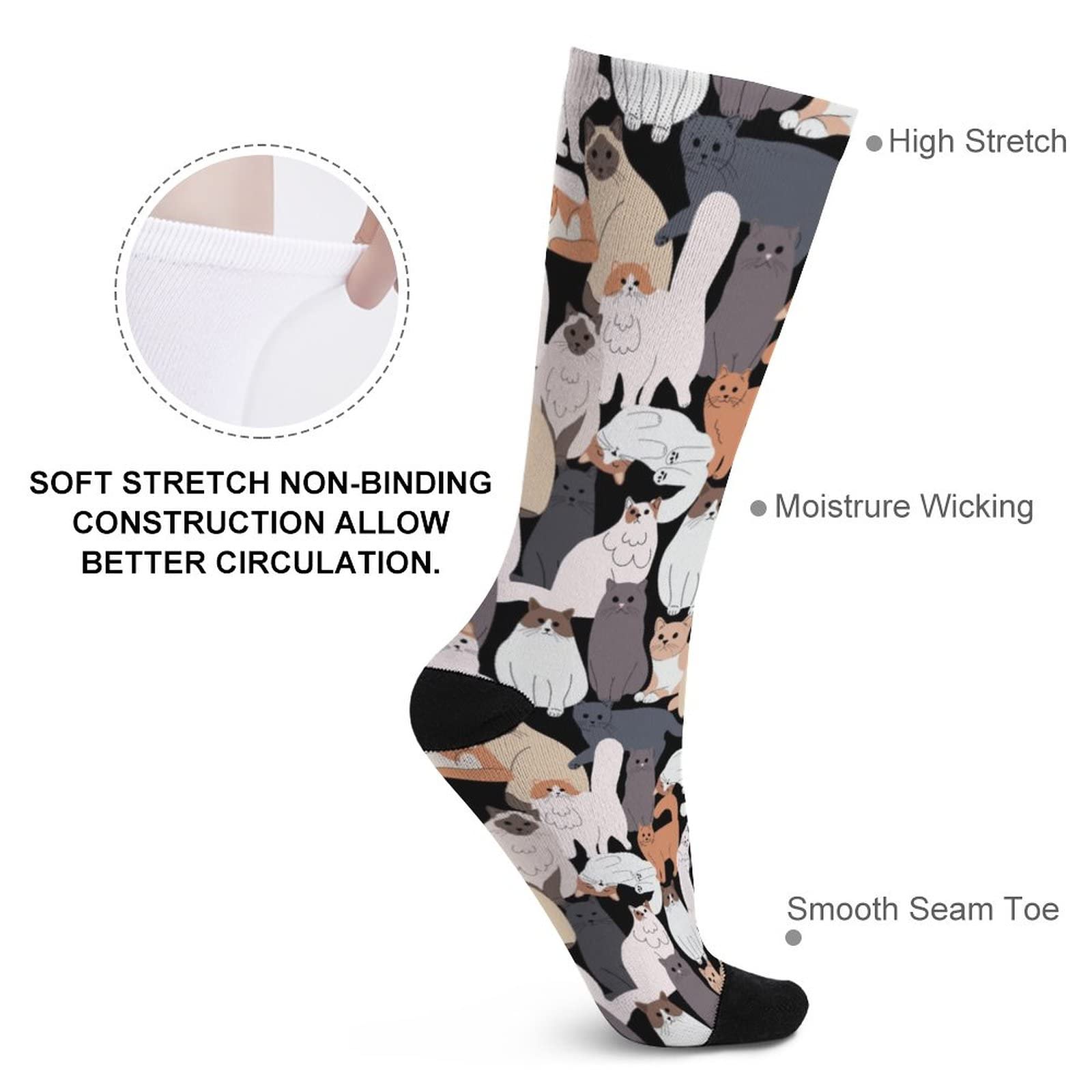 Funny Cat Crew Socks for Men & Women - Colorful Novelty Crazy Print Unisex Socks - Perfect for Gifts, Cosplay & Casual Wear
