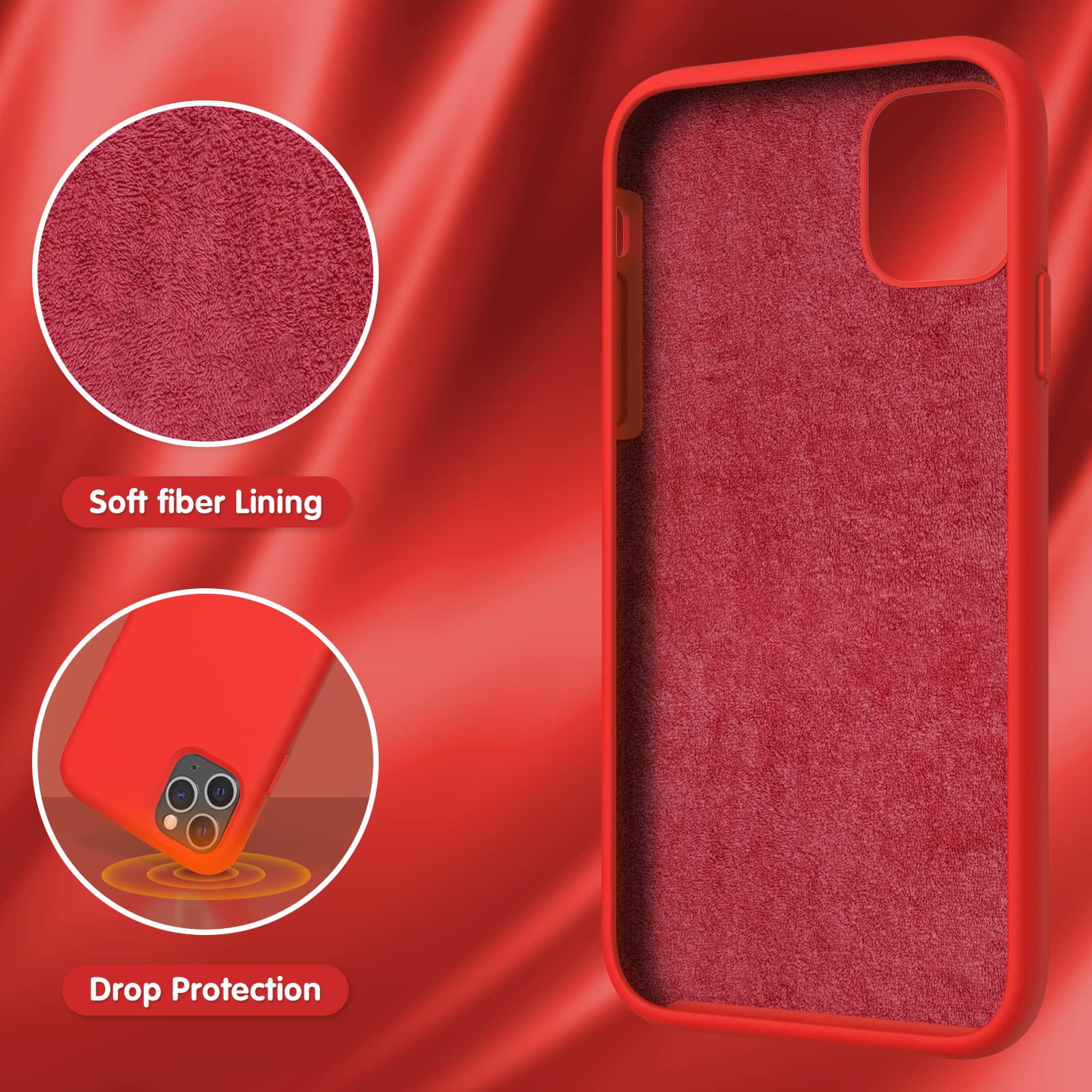 OuXul Slim Liquid Silicone Case for iPhone 11 Pro Max (6.5 Inch) - Full Body Protection with Microfiber Lining | Shockproof & Scratch Resistant Cover | Perfect for Daily Use, Travel & Outdoor Activities (Red)