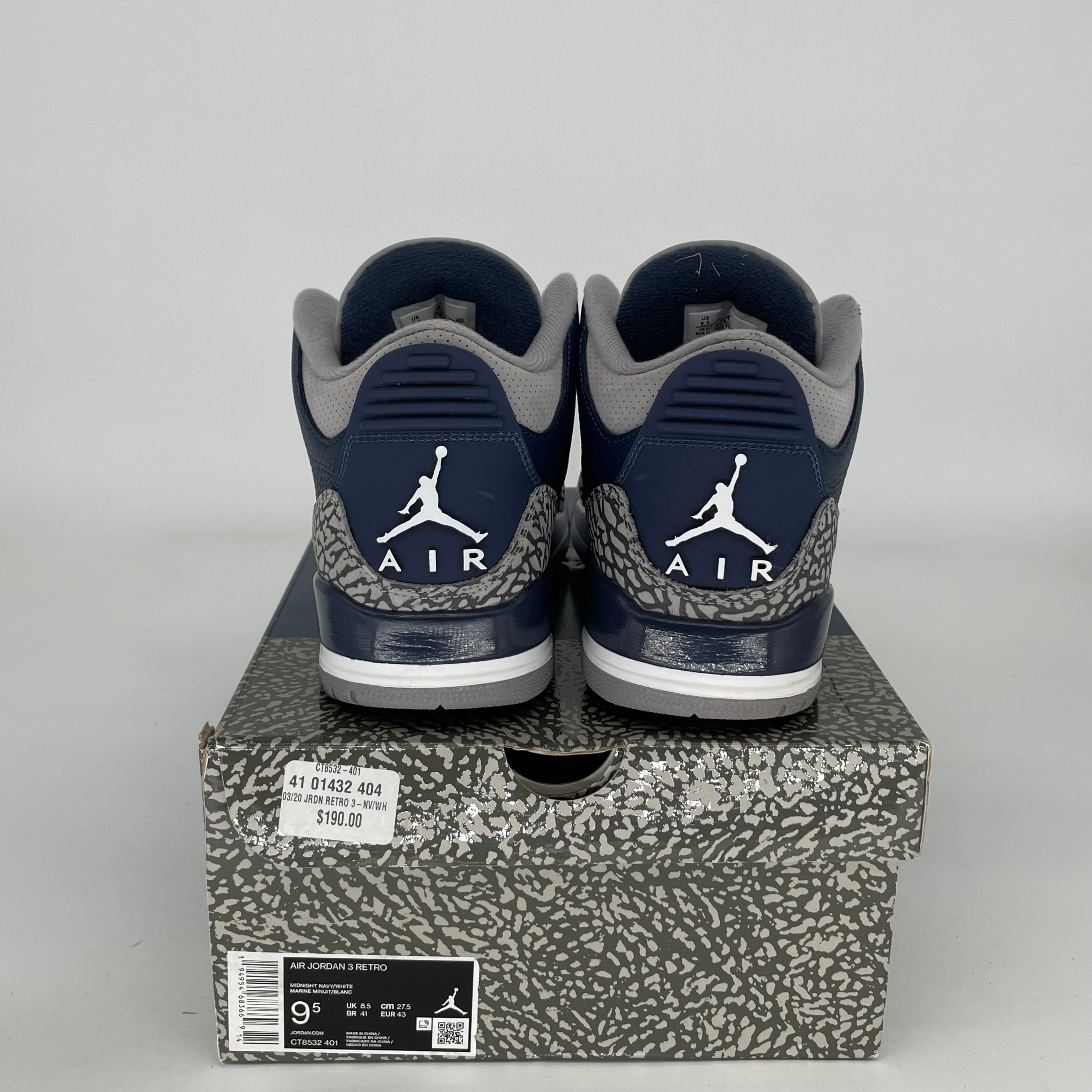 Original Air Jordan 3 Retro 'Georgetown' Men's Basketball Shoes - Size 9.5 (CT8532-410) - Classic Sneakers for Casual Wear, Street Style & Basketball Games