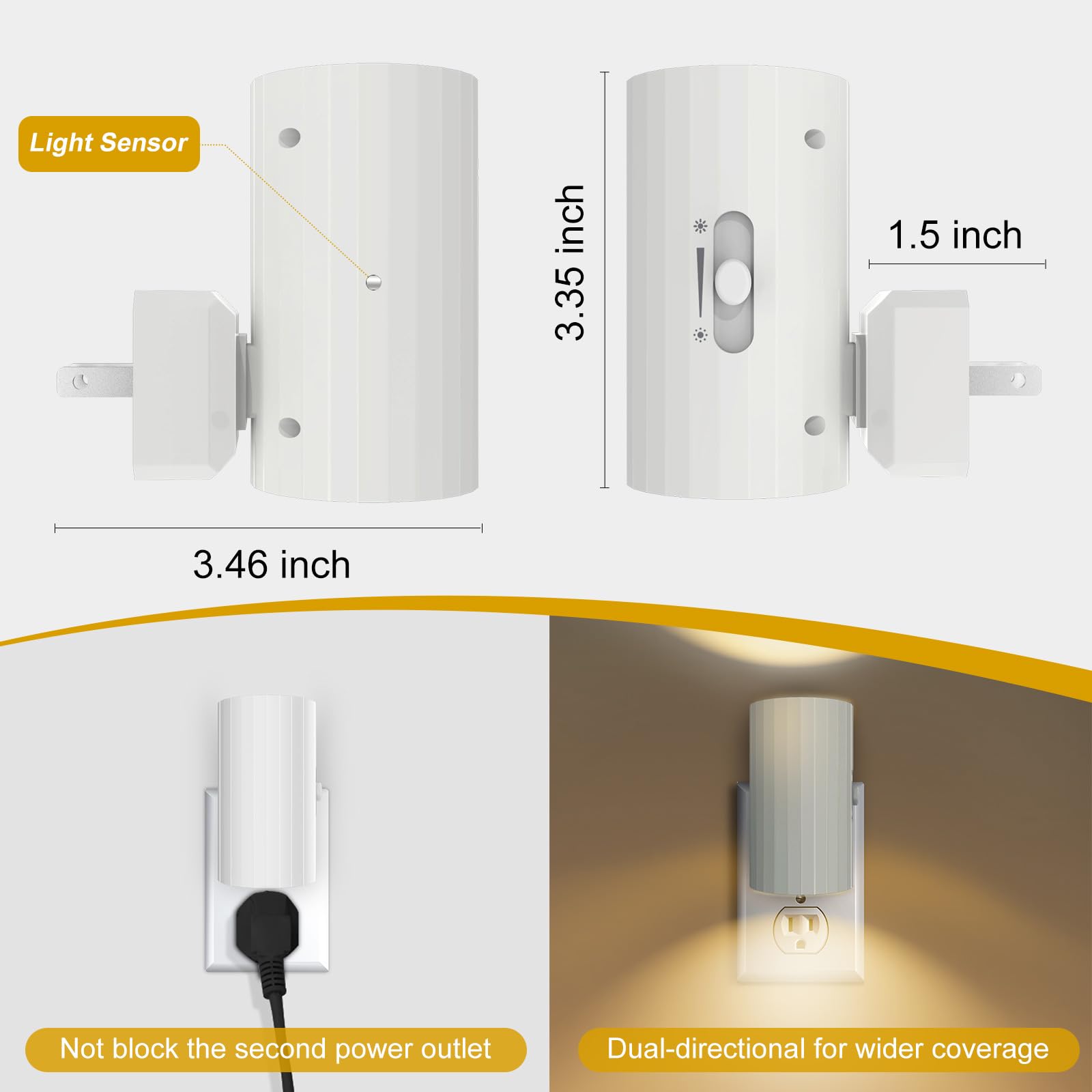 Dimmable LED Night Light 2 Pack - Soft White 3000K for Bedroom, Bathroom, Hallway