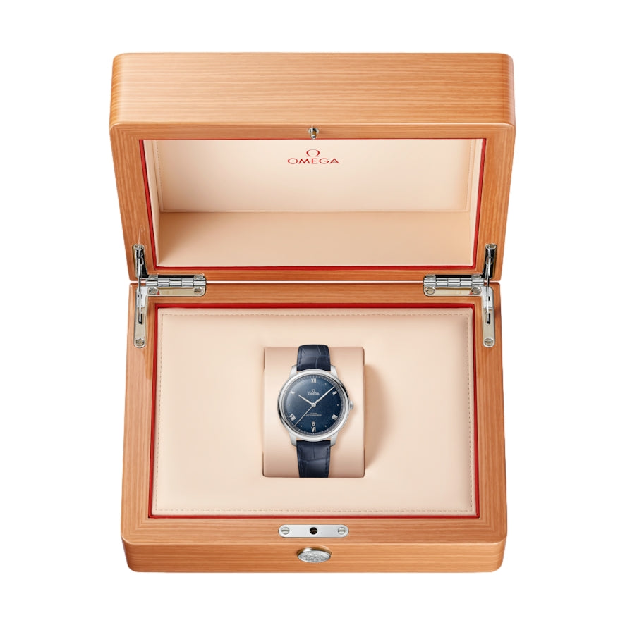 Omega De Ville Prestige Co-Axial Master Chronometer 40mm Men's Watch - Blue Dial with Genuine Leather Strap - Luxury Dress Watch for Business, Formal Occasions & Special Events