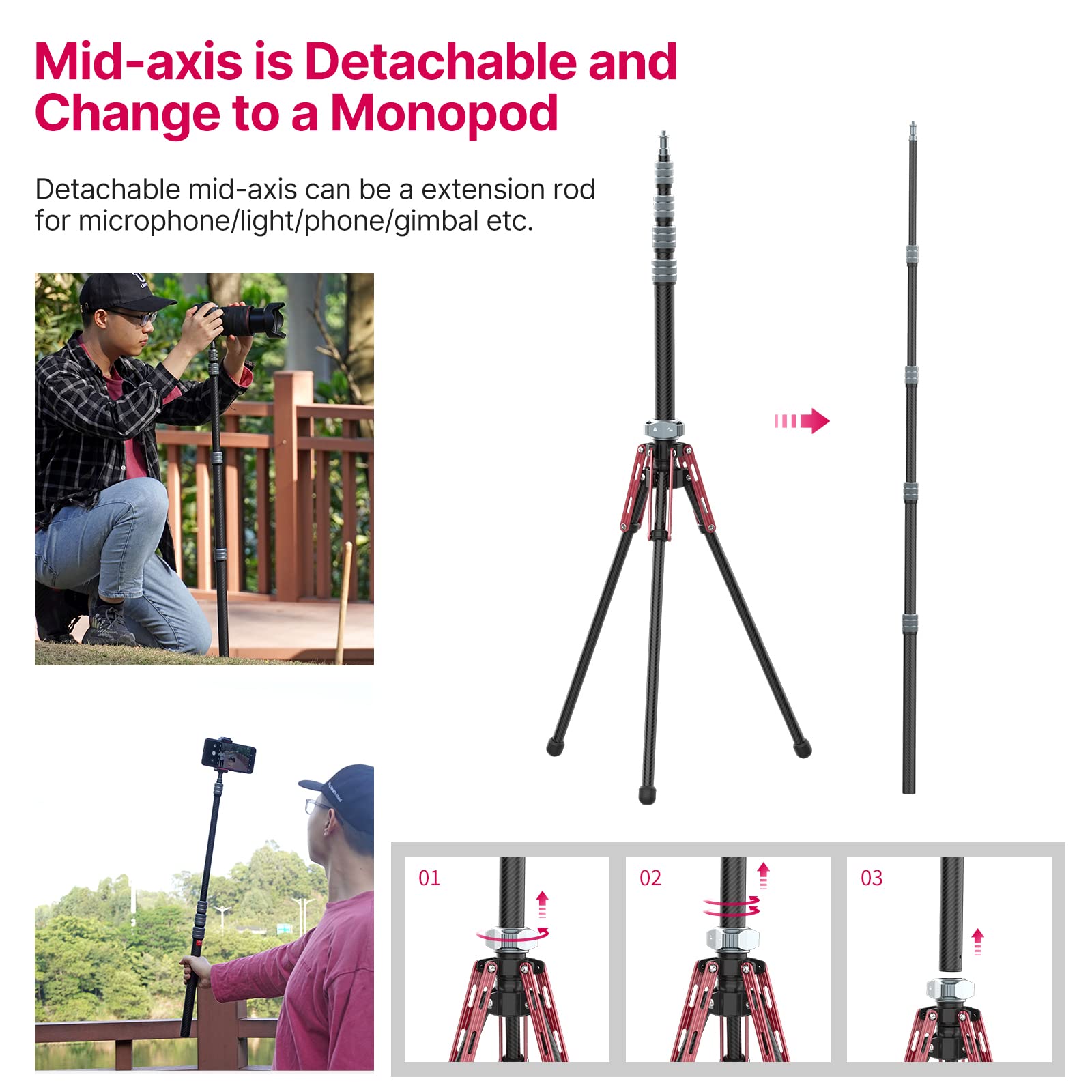 ULANZI MT-49 Carbon Fiber Light Stand - Adjustable 194cm/76.4