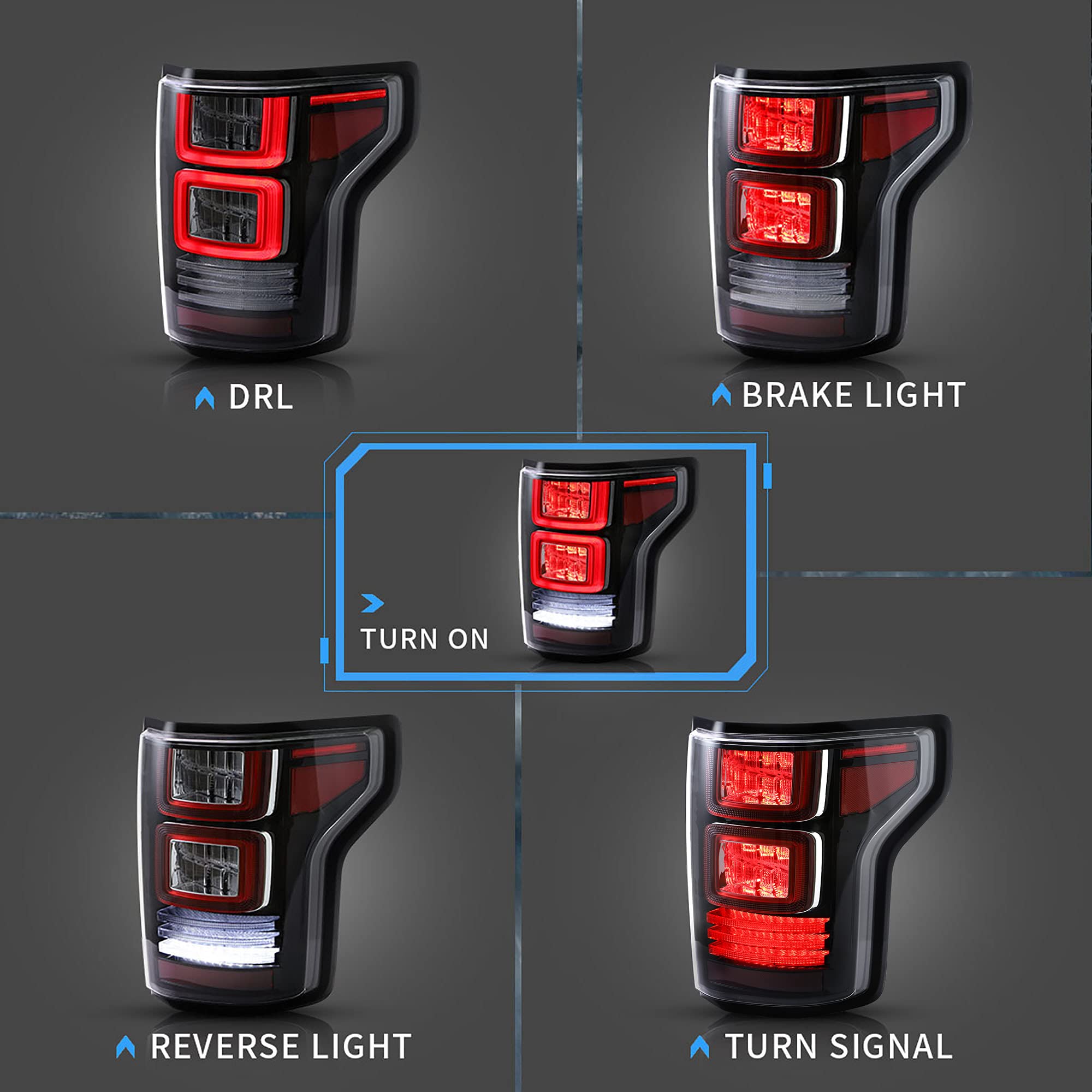 VLAND LED Tail Lights for Ford F150 & Raptor 2015-2019 | Red Turn Signal | Compatible with Halogen Models (Excludes XLT/Lariat & BLISS) | Clear Lens Design | Upgrade Your Pickup Truck's Style & Safety for Night Driving & Off-Road Adventures